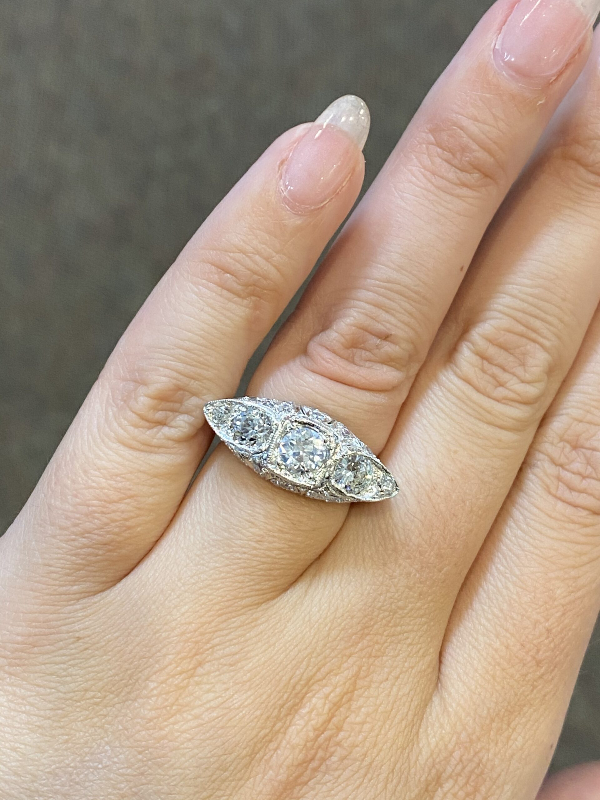 Antique Platinum Edwardian Cocktail Ring - Image 5