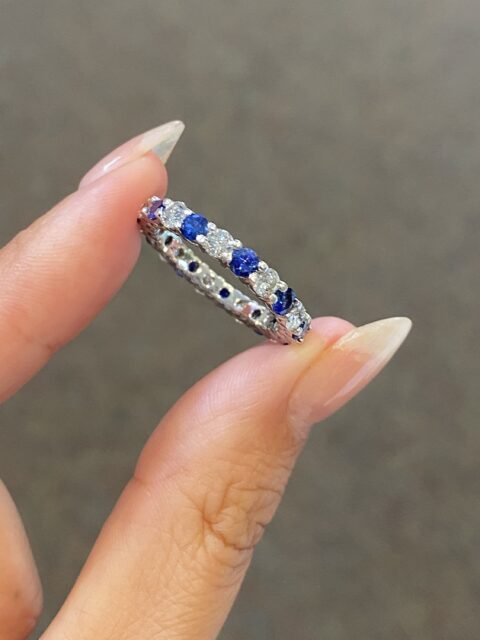 14k White Gold Genuine Sapphire & Diamond Eternity Band