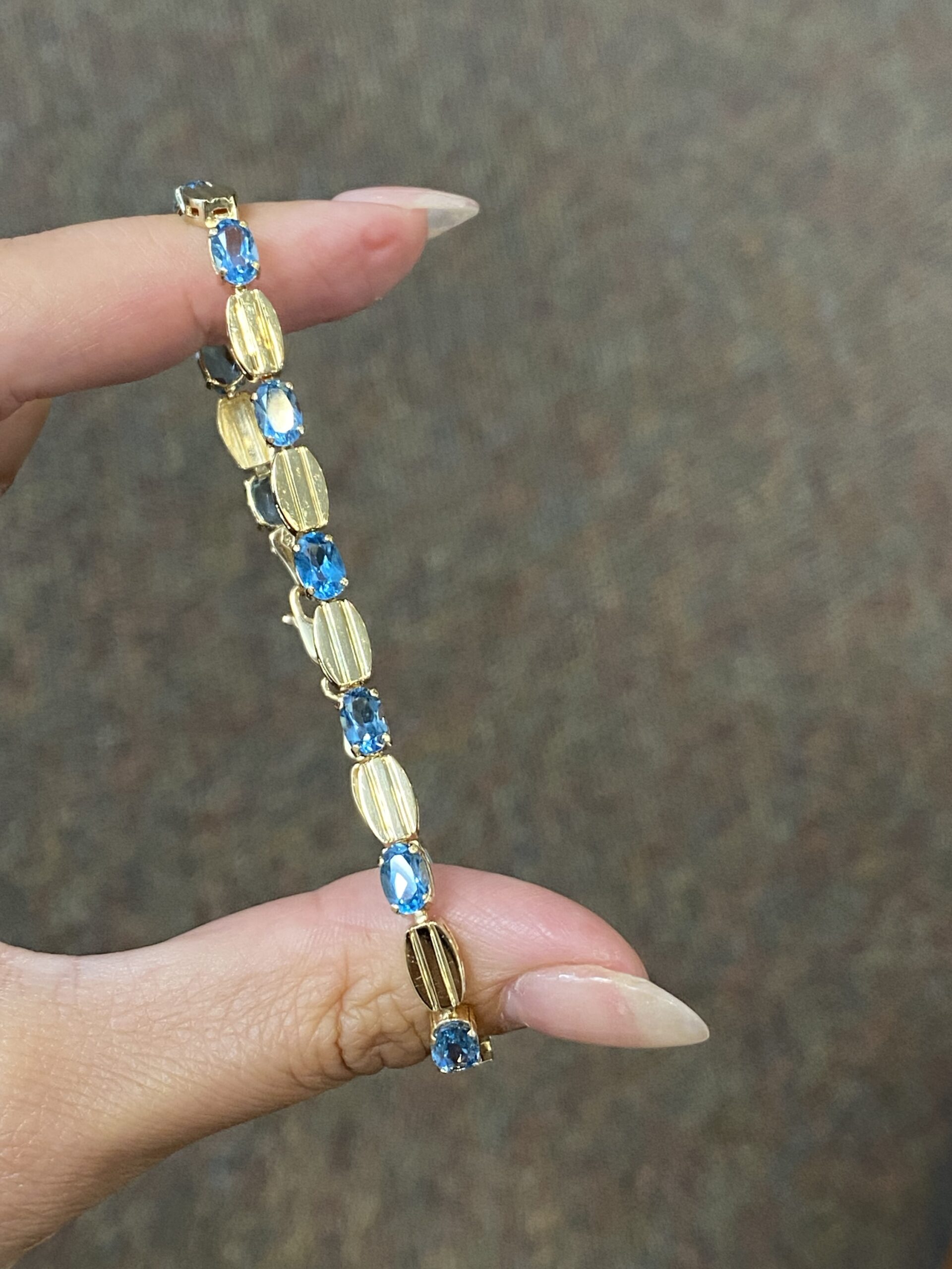 14k Yellow Gold Genuine Blue Topaz Bracelet - Image 2