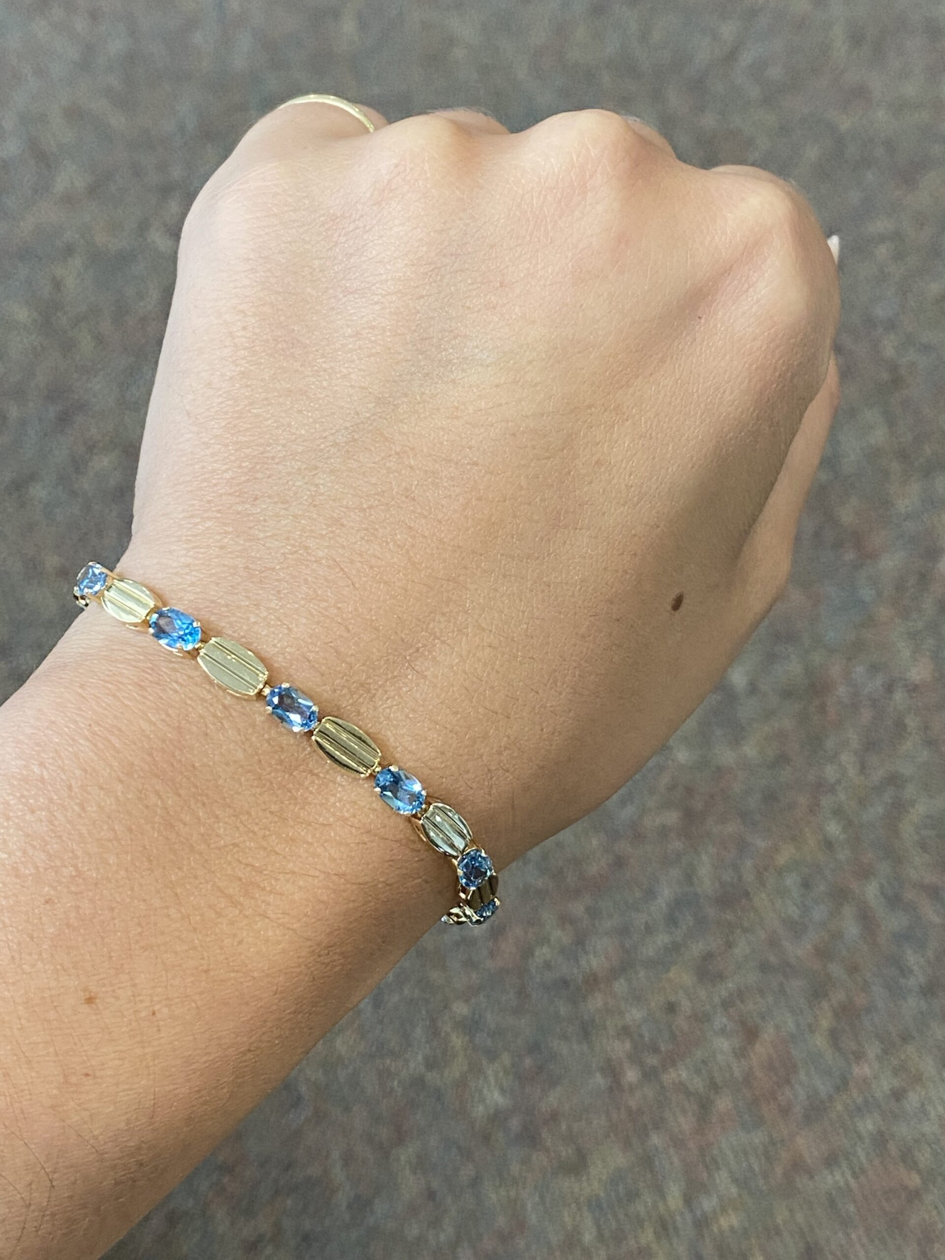 14k Yellow Gold Genuine Blue Topaz Bracelet - Image 4