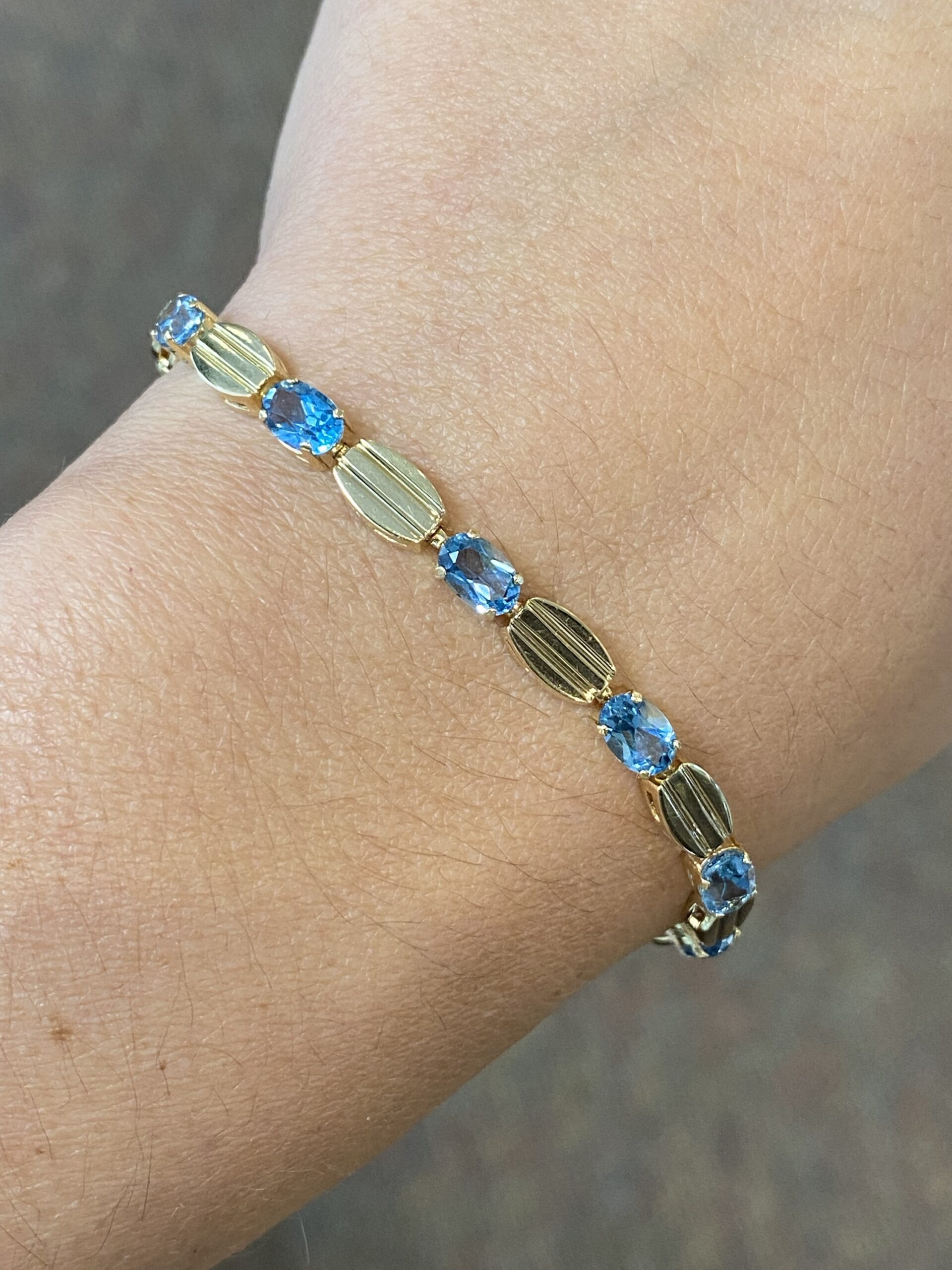 14k Yellow Gold Genuine Blue Topaz Bracelet - Image 5
