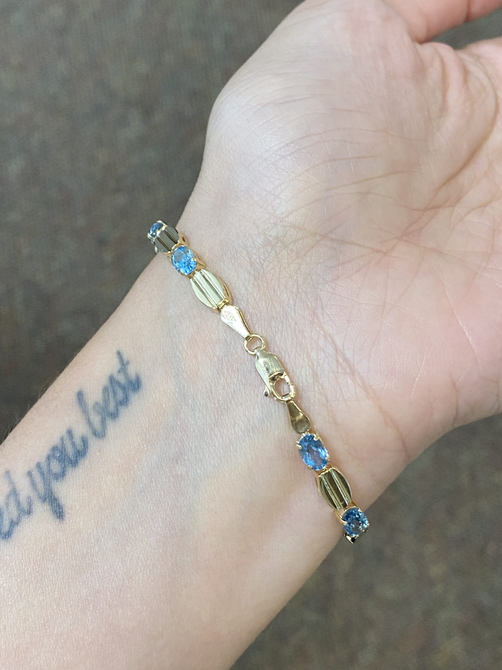 14k Yellow Gold Genuine Blue Topaz Bracelet - Image 11