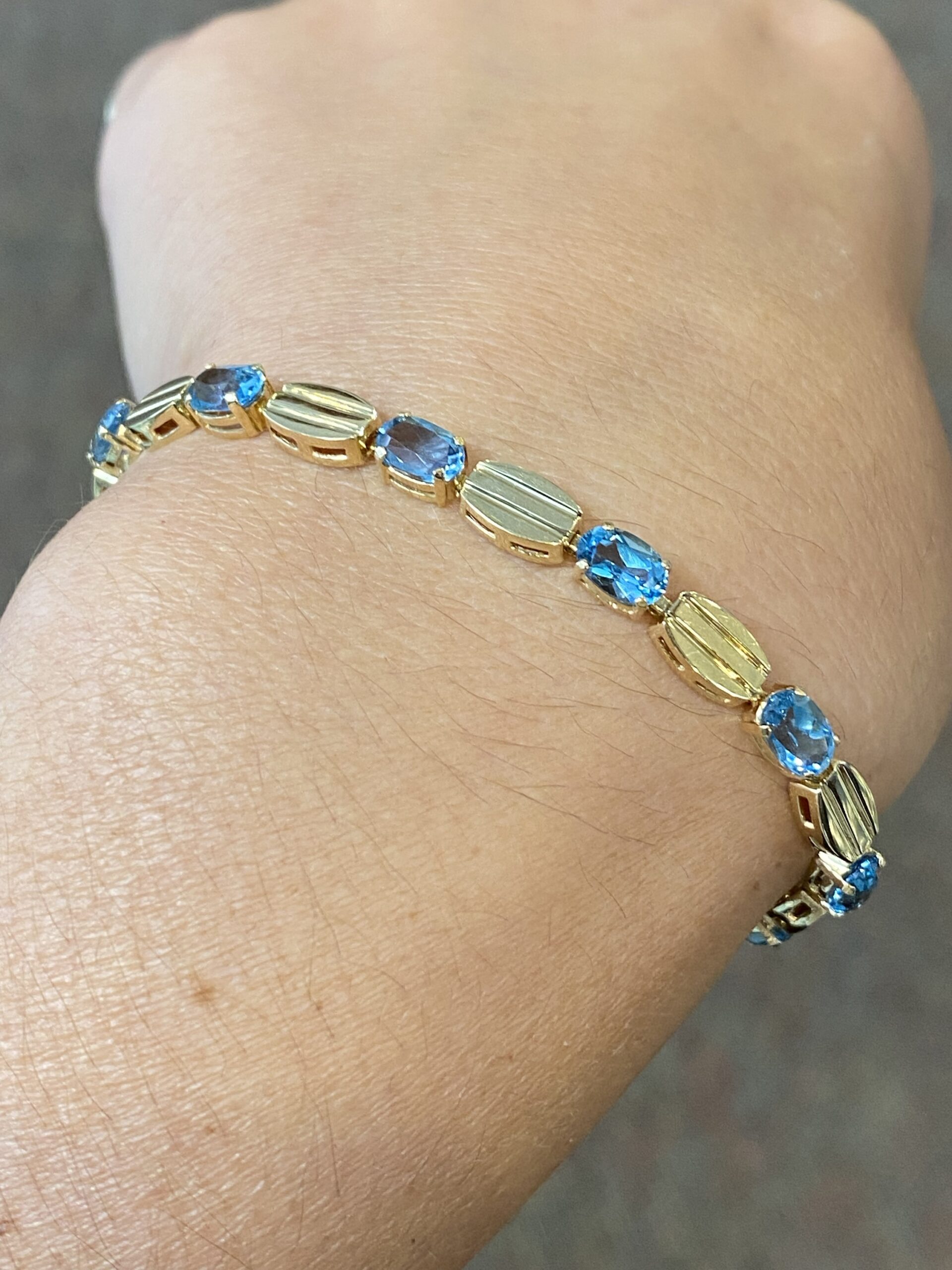 14k Yellow Gold Genuine Blue Topaz Bracelet - Image 6