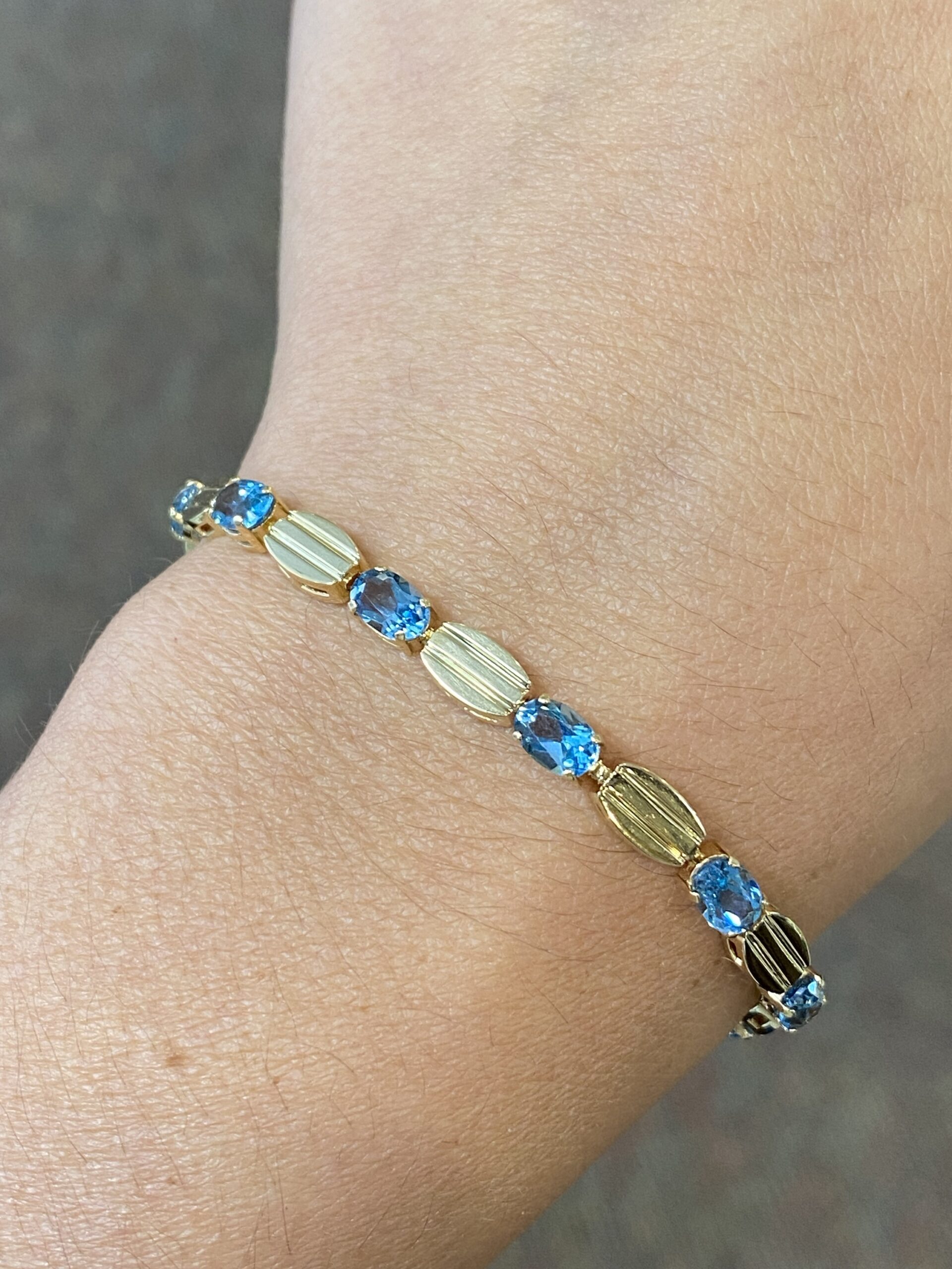 14k Yellow Gold Genuine Blue Topaz Bracelet - Image 9