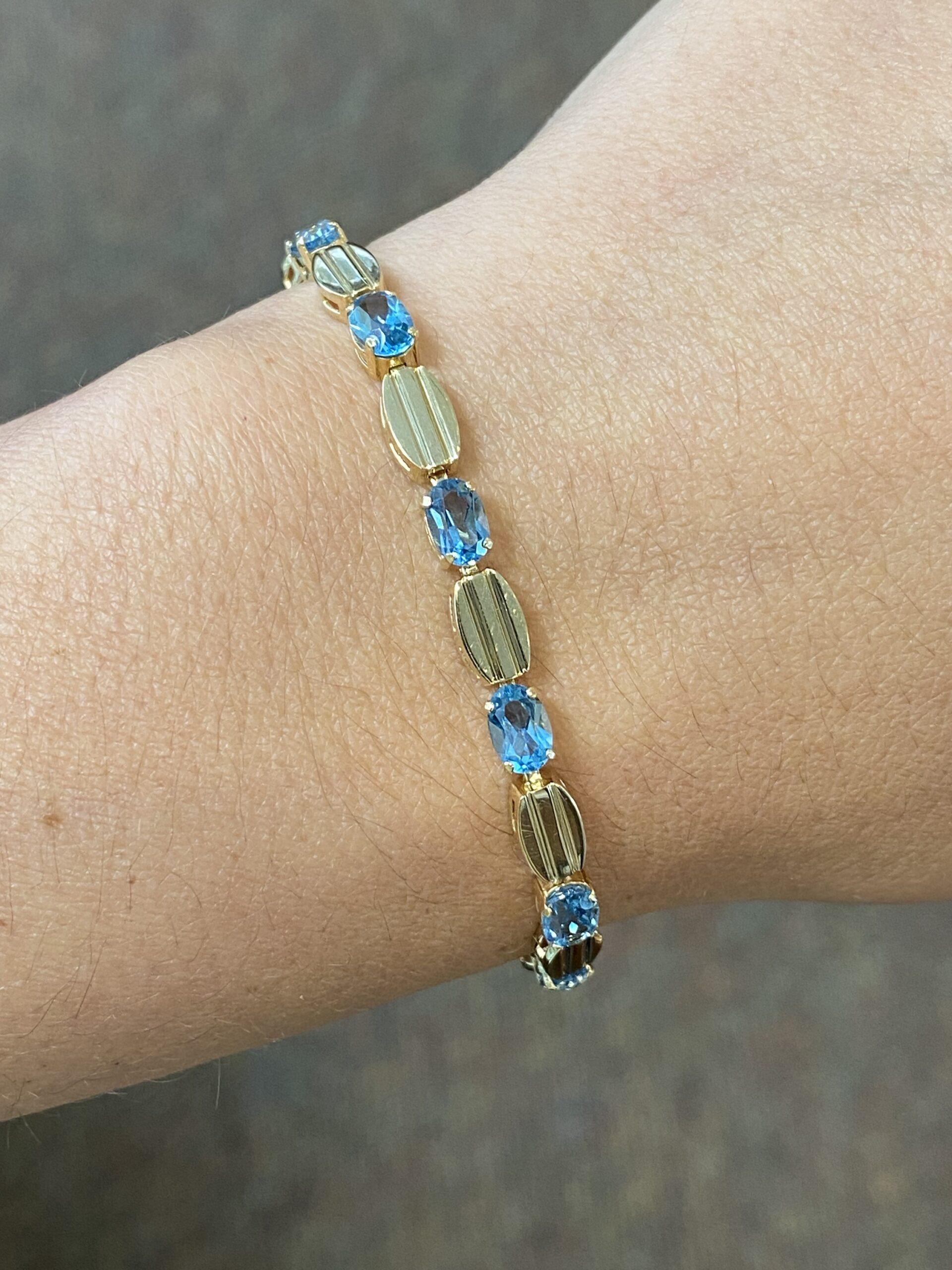 14k Yellow Gold Genuine Blue Topaz Bracelet - Image 8