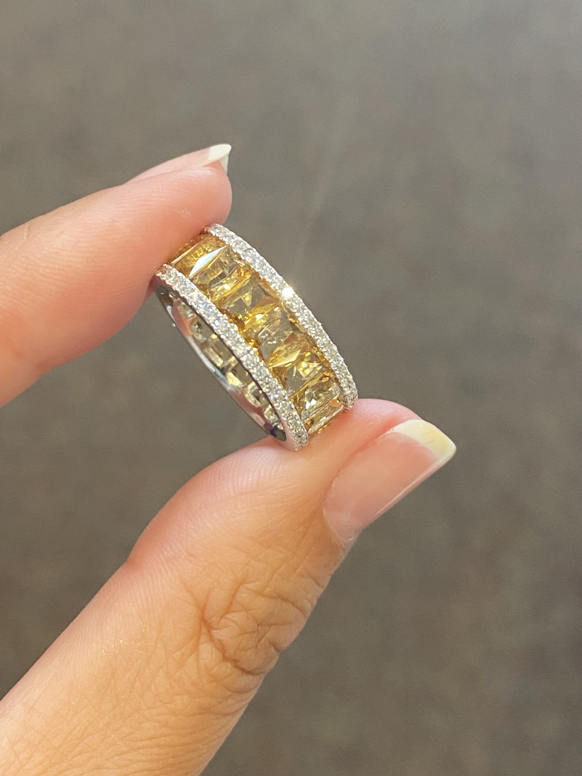 18k White Gold Genuine 8 Cttw Citrine & Diamond Eternity Band