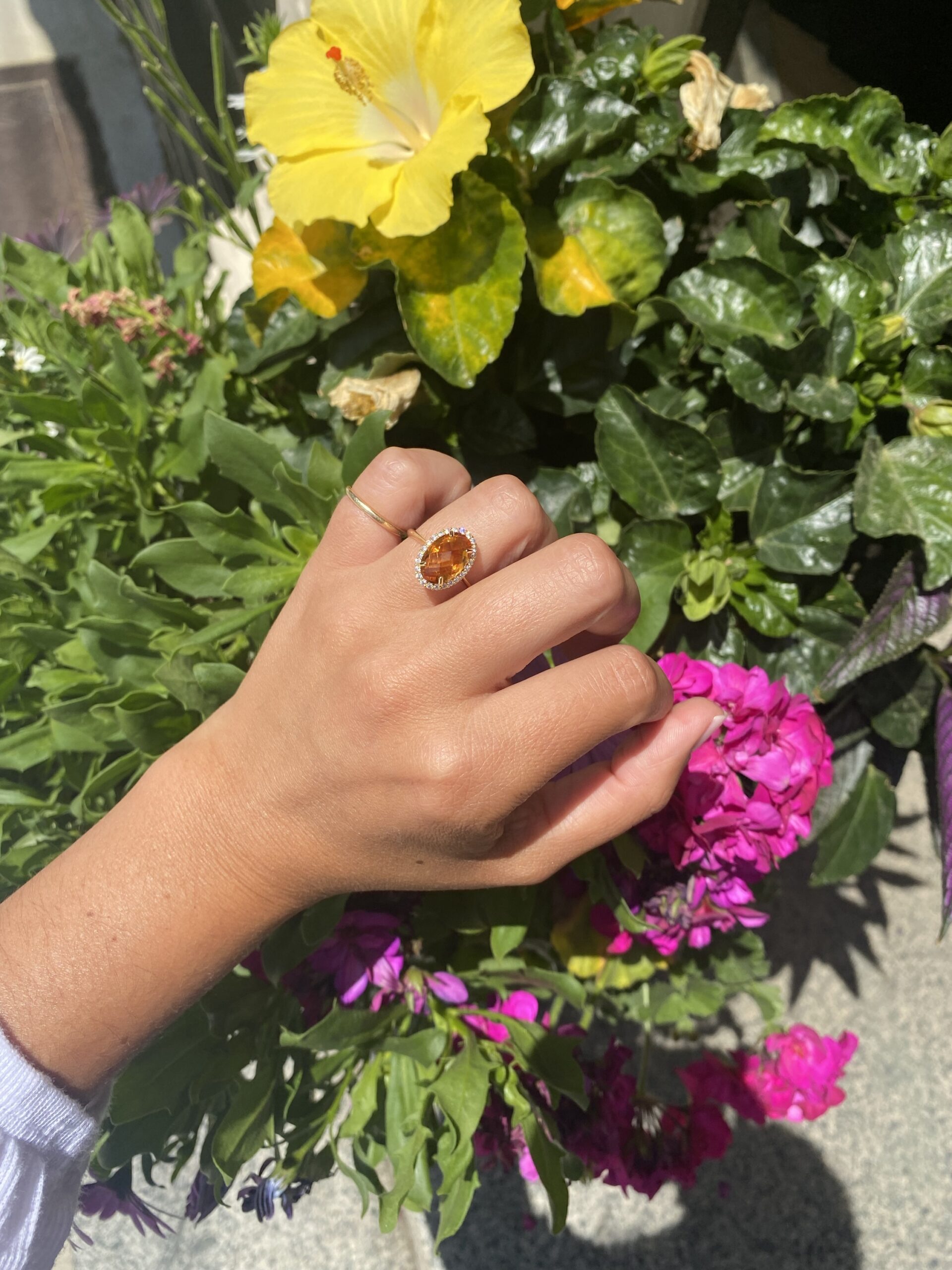 18k Yellow Gold Genuine Citrine & Swarovski Crystal Halo Ring - Image 4