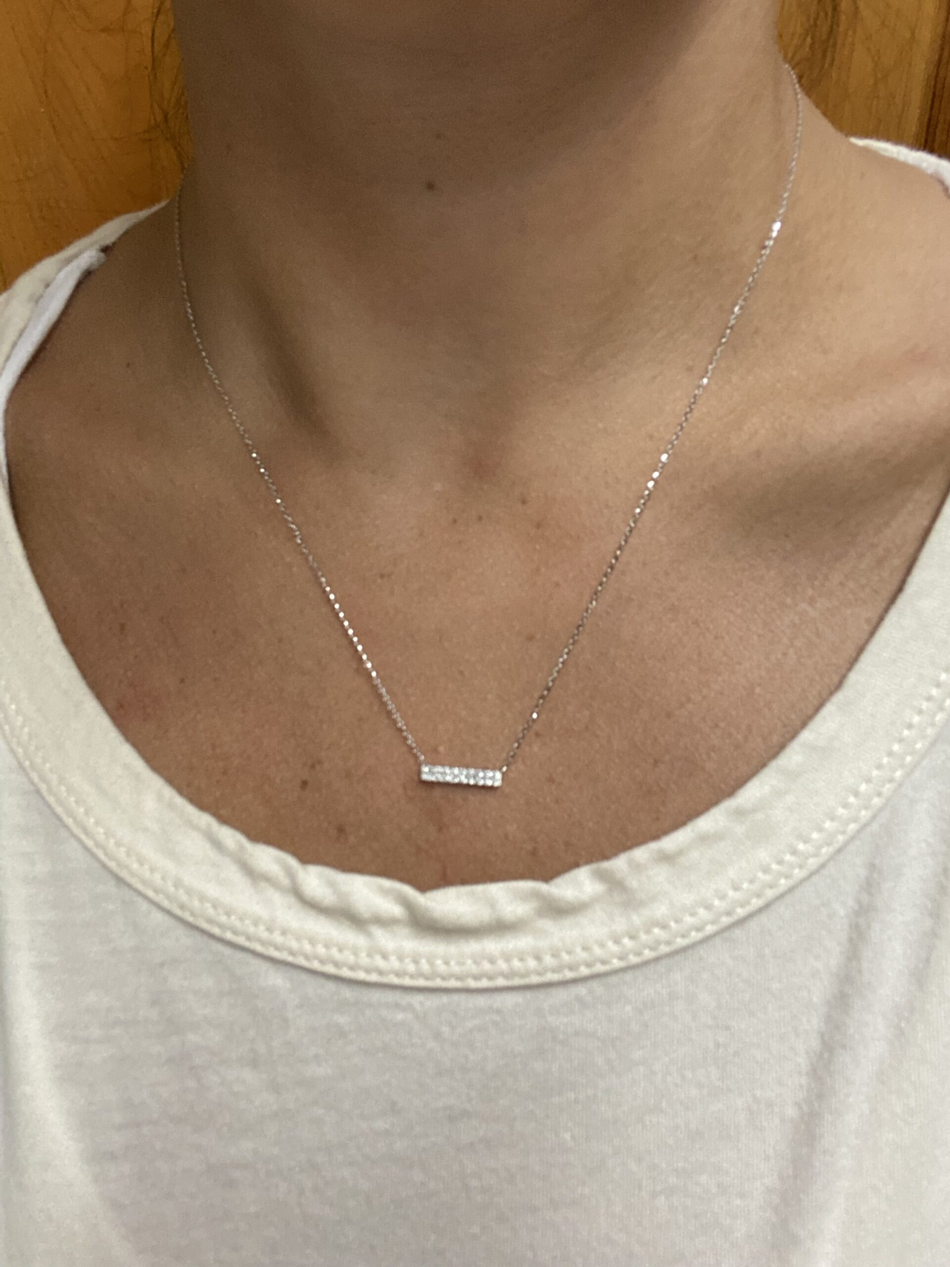 14k White Gold Delicate Diamond Bar Double Row Necklace - Image 4