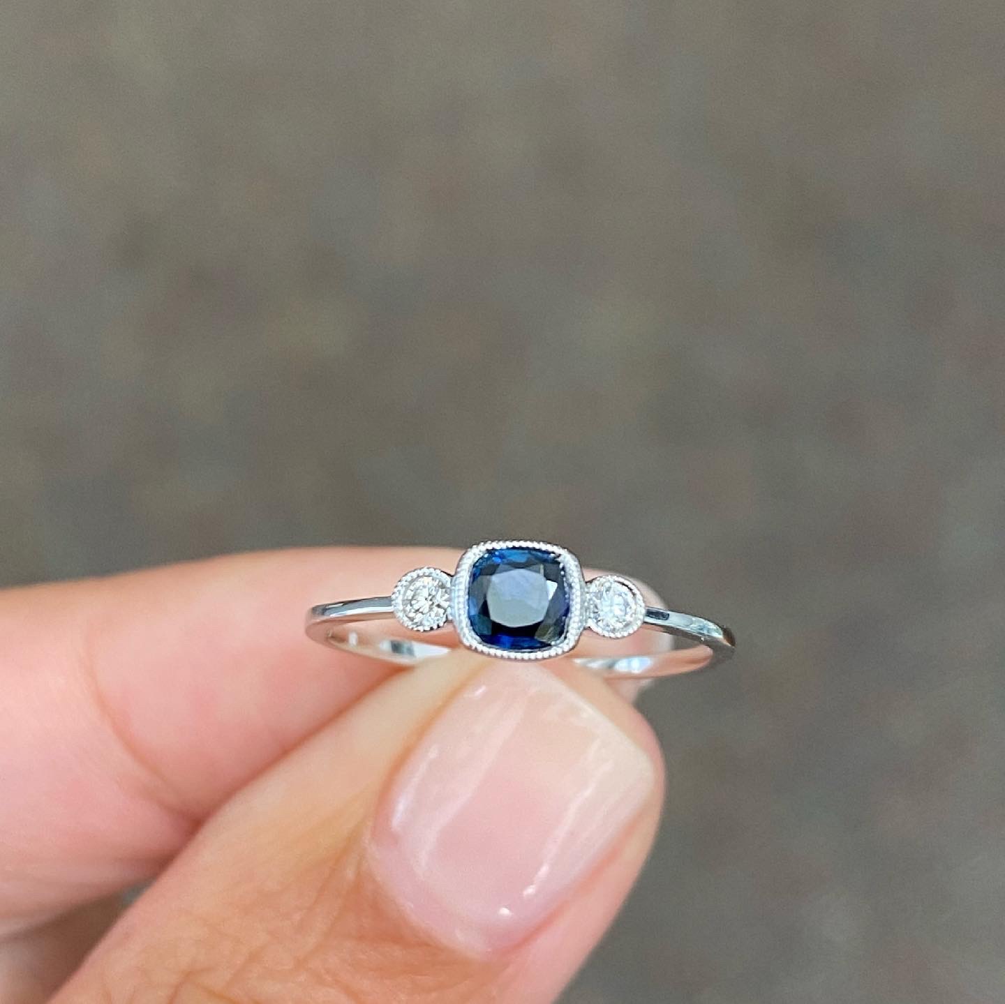 14k White Gold .35 Cttw Sapphire & Diamond Delicate Ring - Image 5