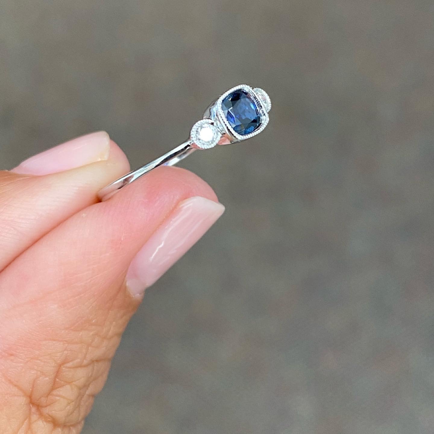 14k White Gold .35 Cttw Sapphire & Diamond Delicate Ring - Image 2