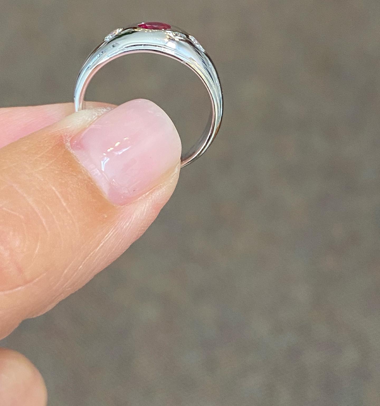 Vintage 14k White Gold 1/4 Cttw Fine Ruby & Diamond Gypsy Ring - Image 8