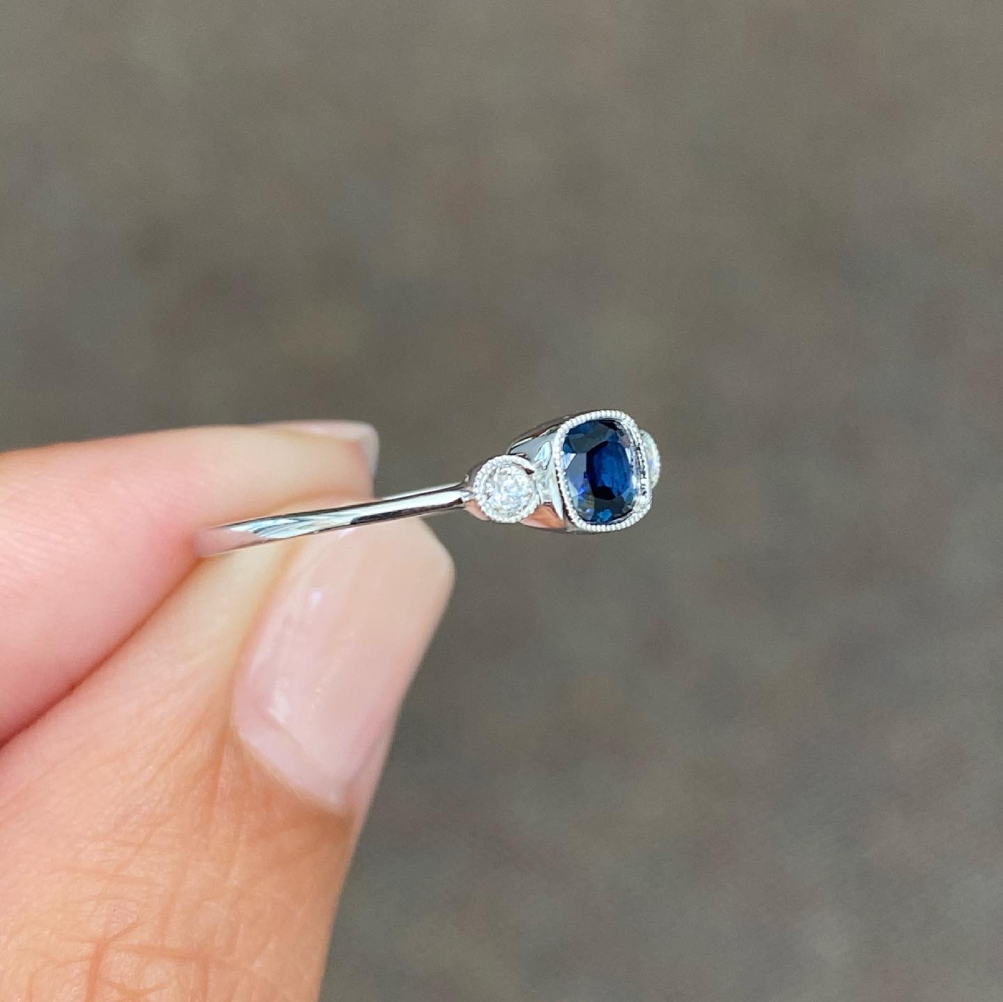 14k White Gold .35 Cttw Sapphire & Diamond Delicate Ring - Image 3