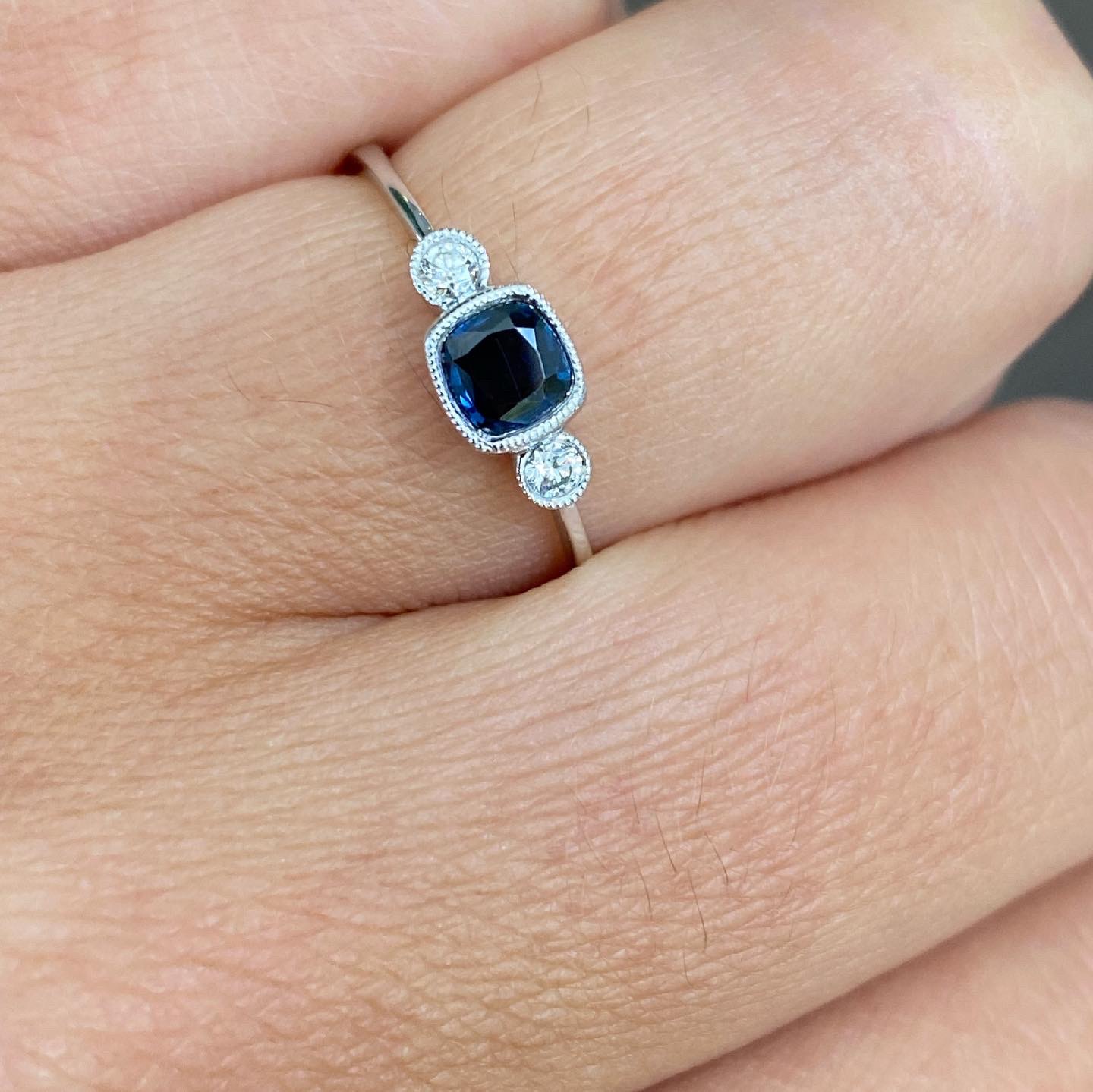 14k White Gold .35 Cttw Sapphire & Diamond Delicate Ring - Image 7