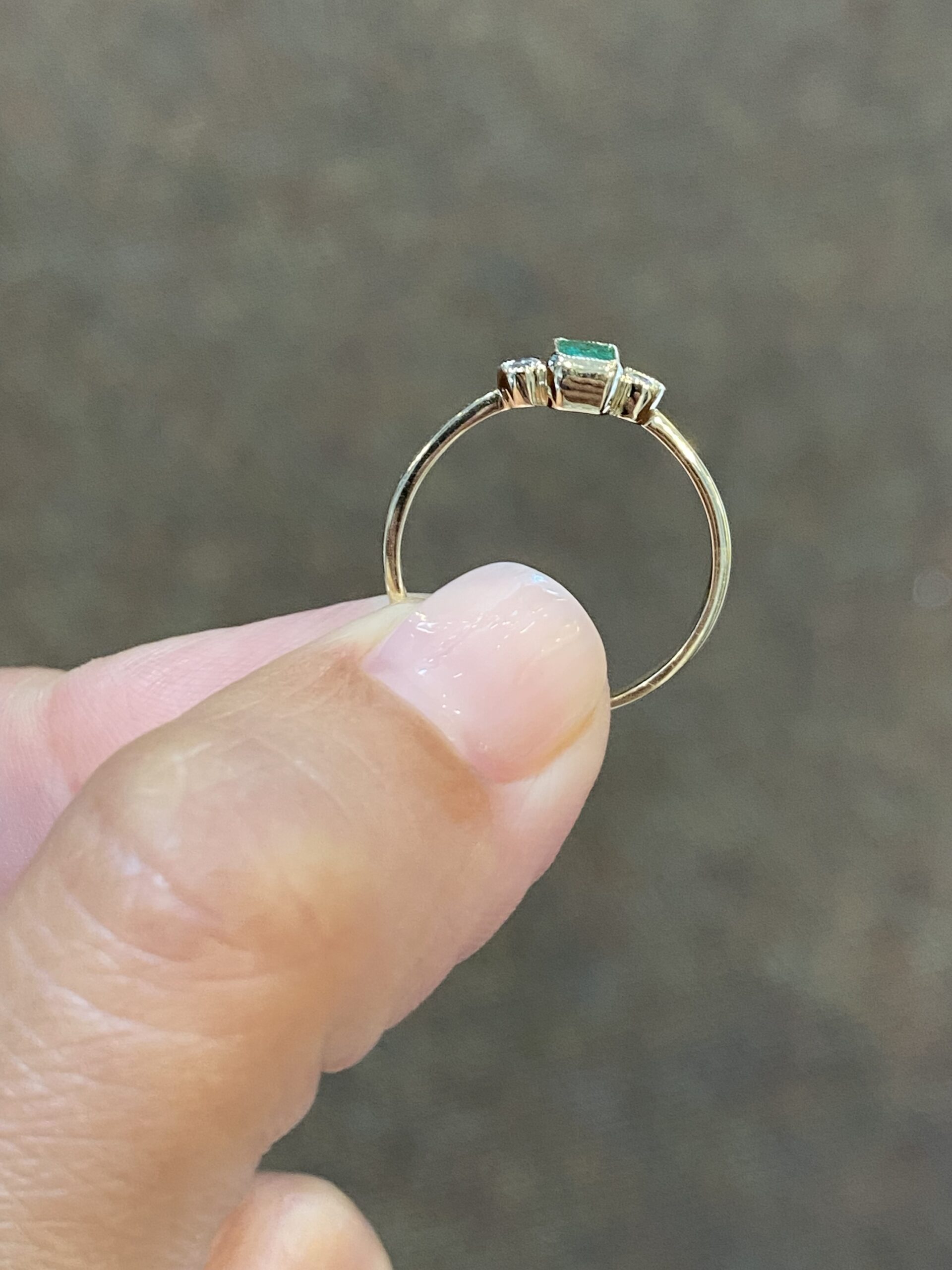 14k Yellow Gold Genuine .24 Cttw Emerald & Diamond 3 Stone Ring - Image 6