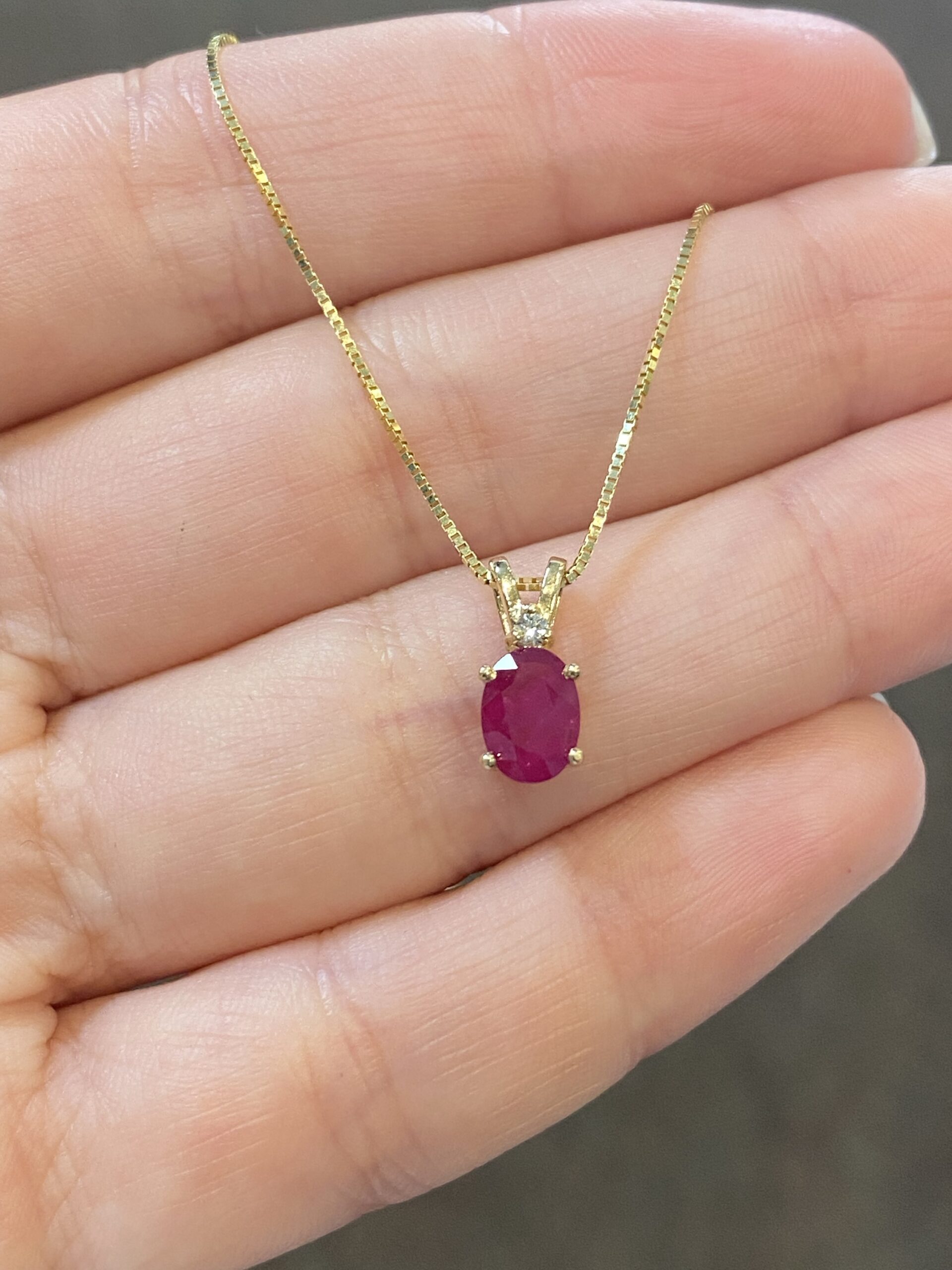 14k Yellow Gold Genuine 9 x 7 MM Ruby & Diamond Pendant - Image 4