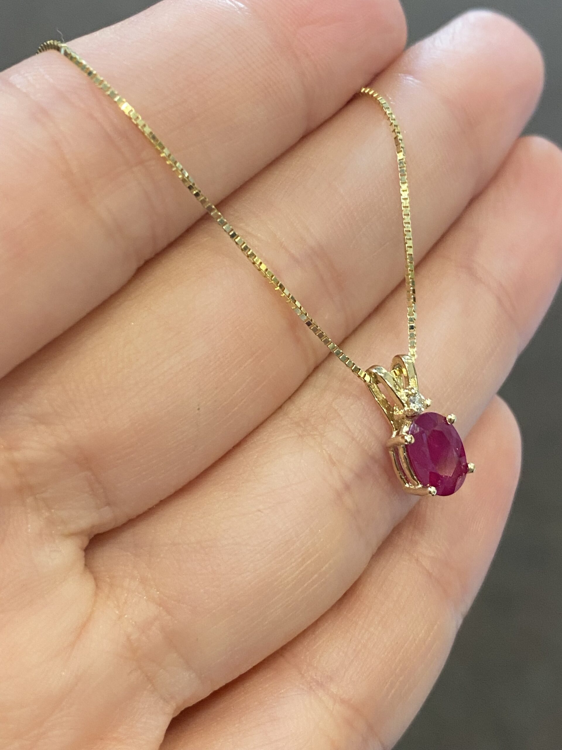 14k Yellow Gold Genuine 9 x 7 MM Ruby & Diamond Pendant - Image 7