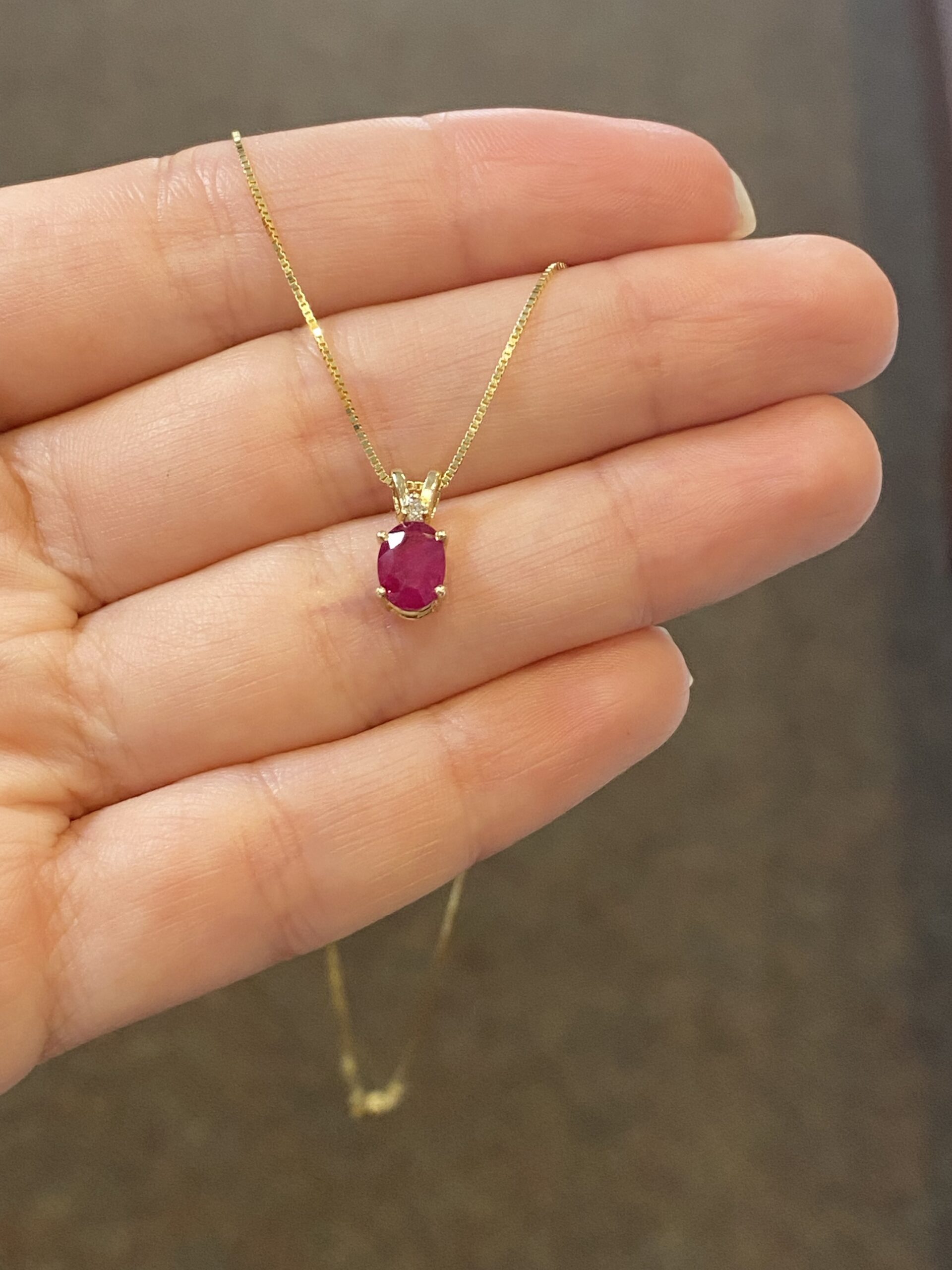 14k Yellow Gold Genuine 9 x 7 MM Ruby & Diamond Pendant - Image 6
