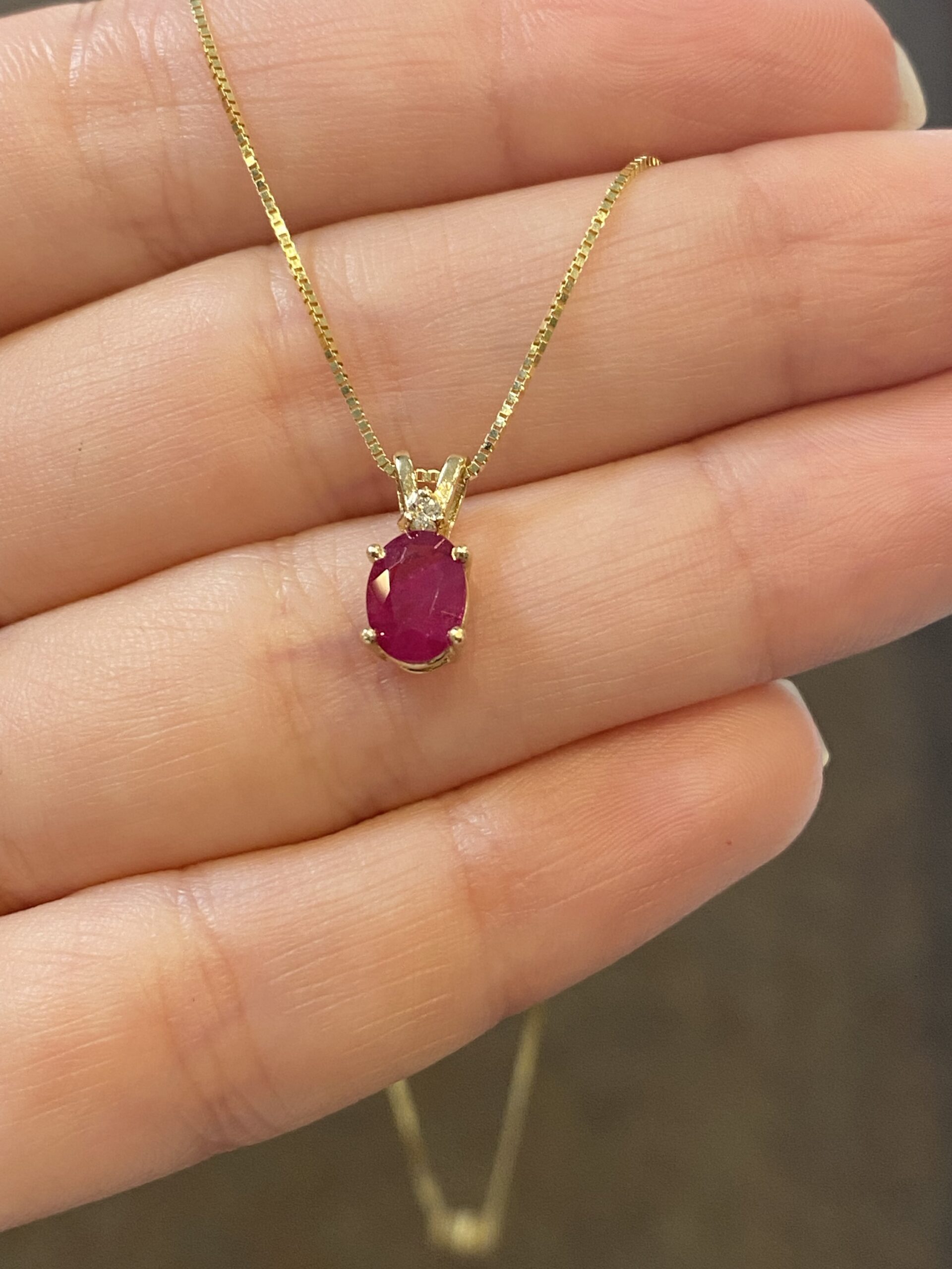 14k Yellow Gold Genuine 9 x 7 MM Ruby & Diamond Pendant - Image 2