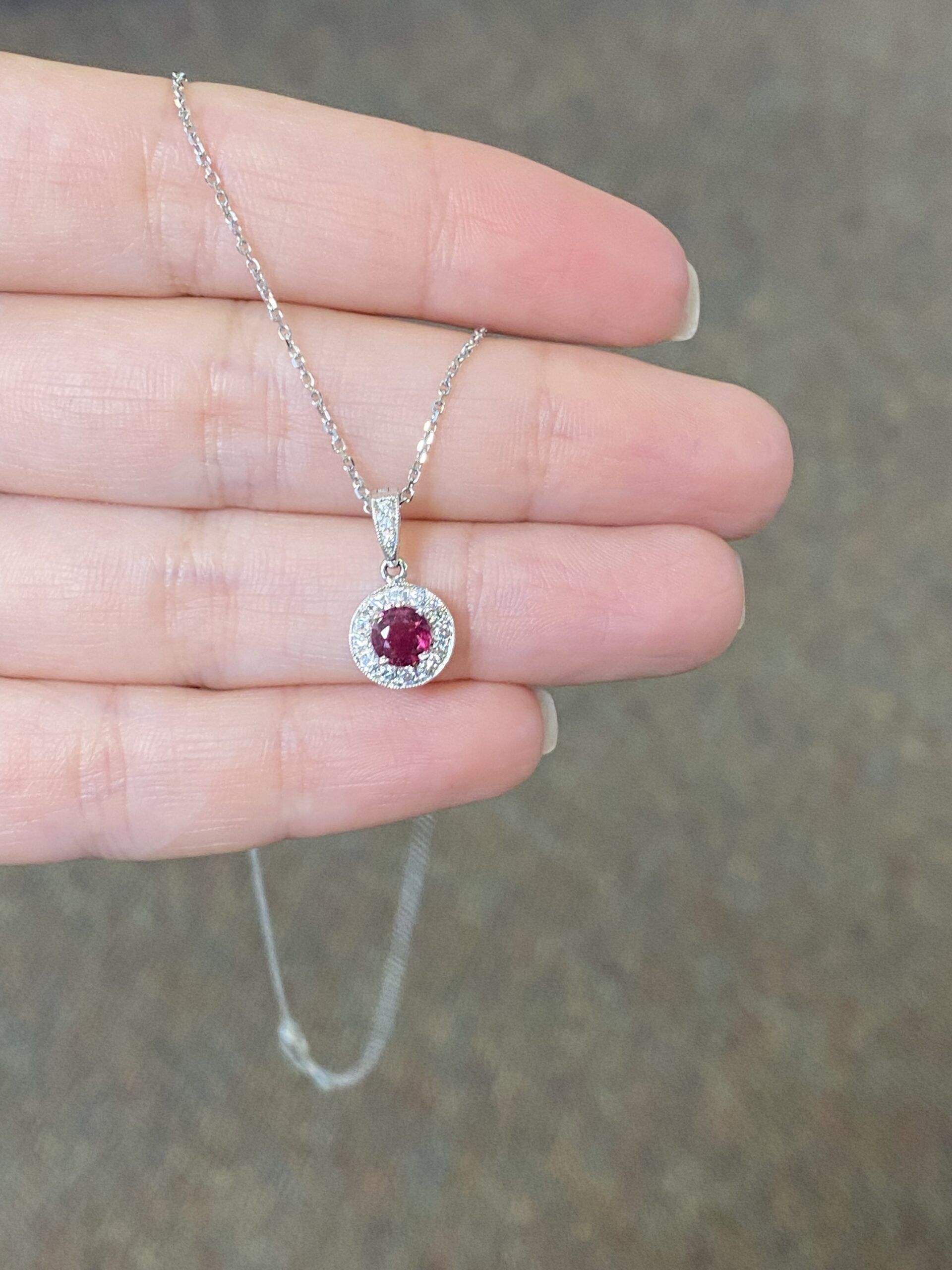 14k White Gold Genuine .50 Cttw Ruby & .19 Cttw Diamond Halo Pendant - Image 3