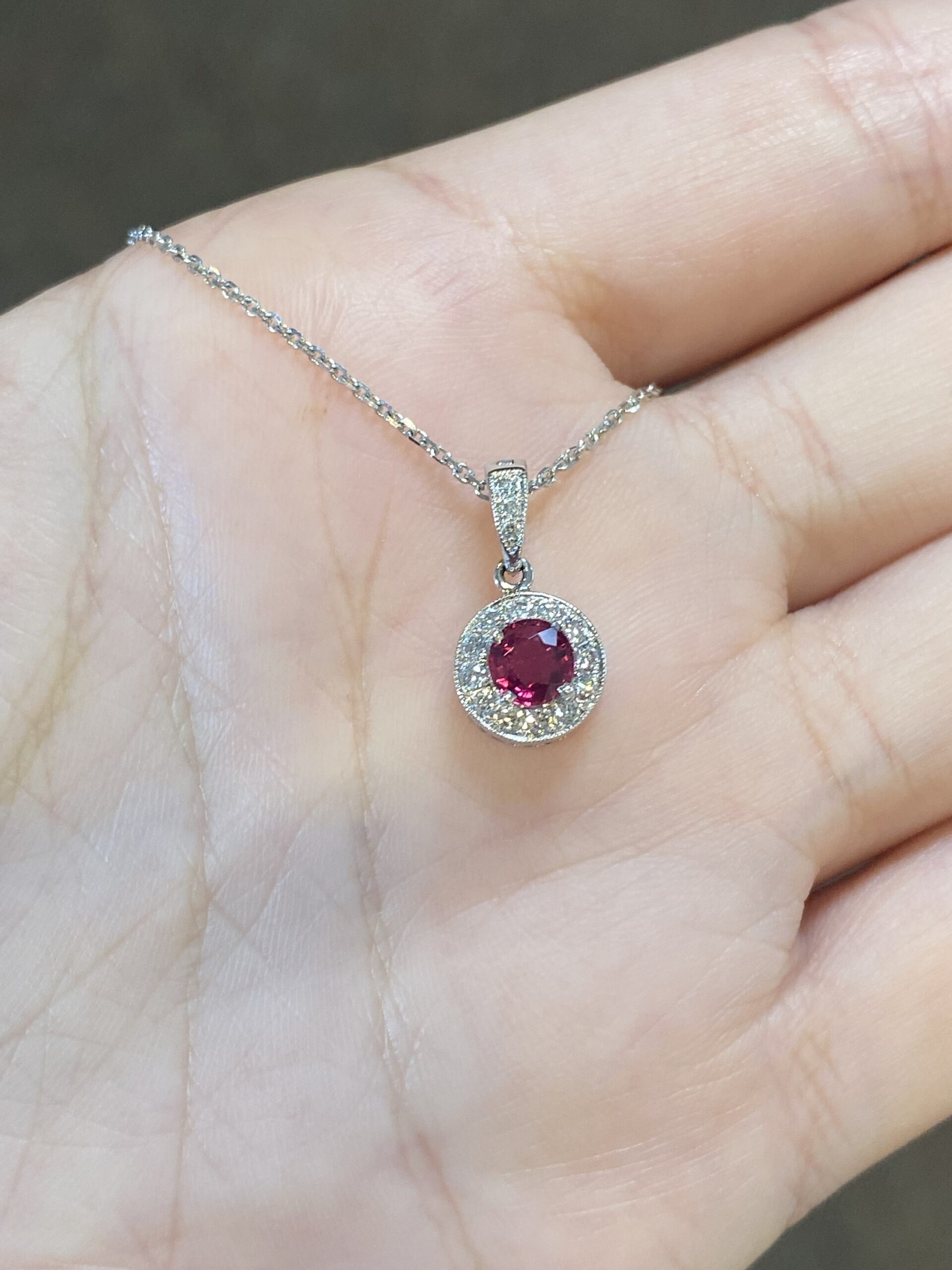 14k White Gold Genuine .50 Cttw Ruby & .19 Cttw Diamond Halo Pendant - Image 6