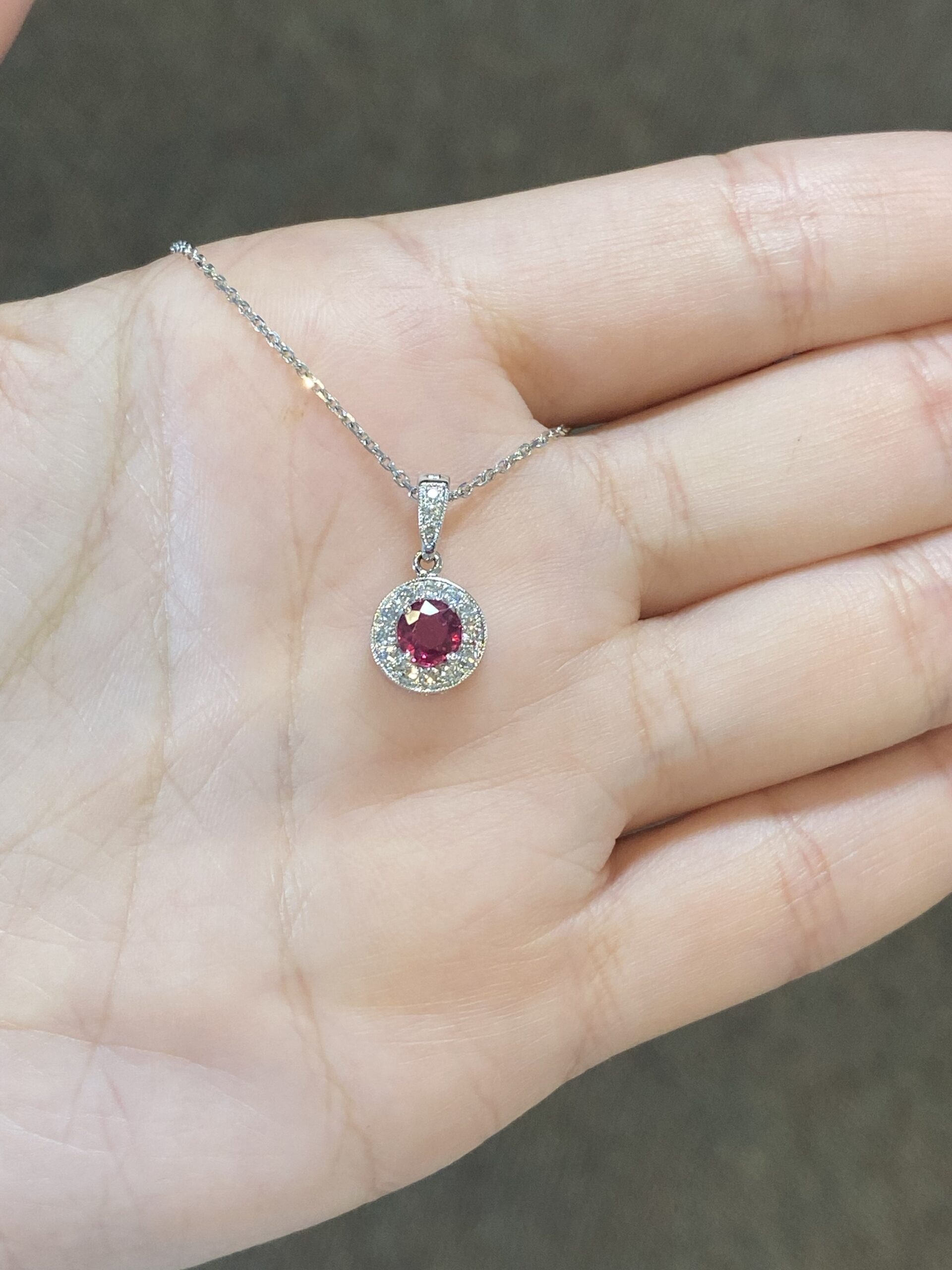 14k White Gold Genuine .50 Cttw Ruby & .19 Cttw Diamond Halo Pendant - Image 8