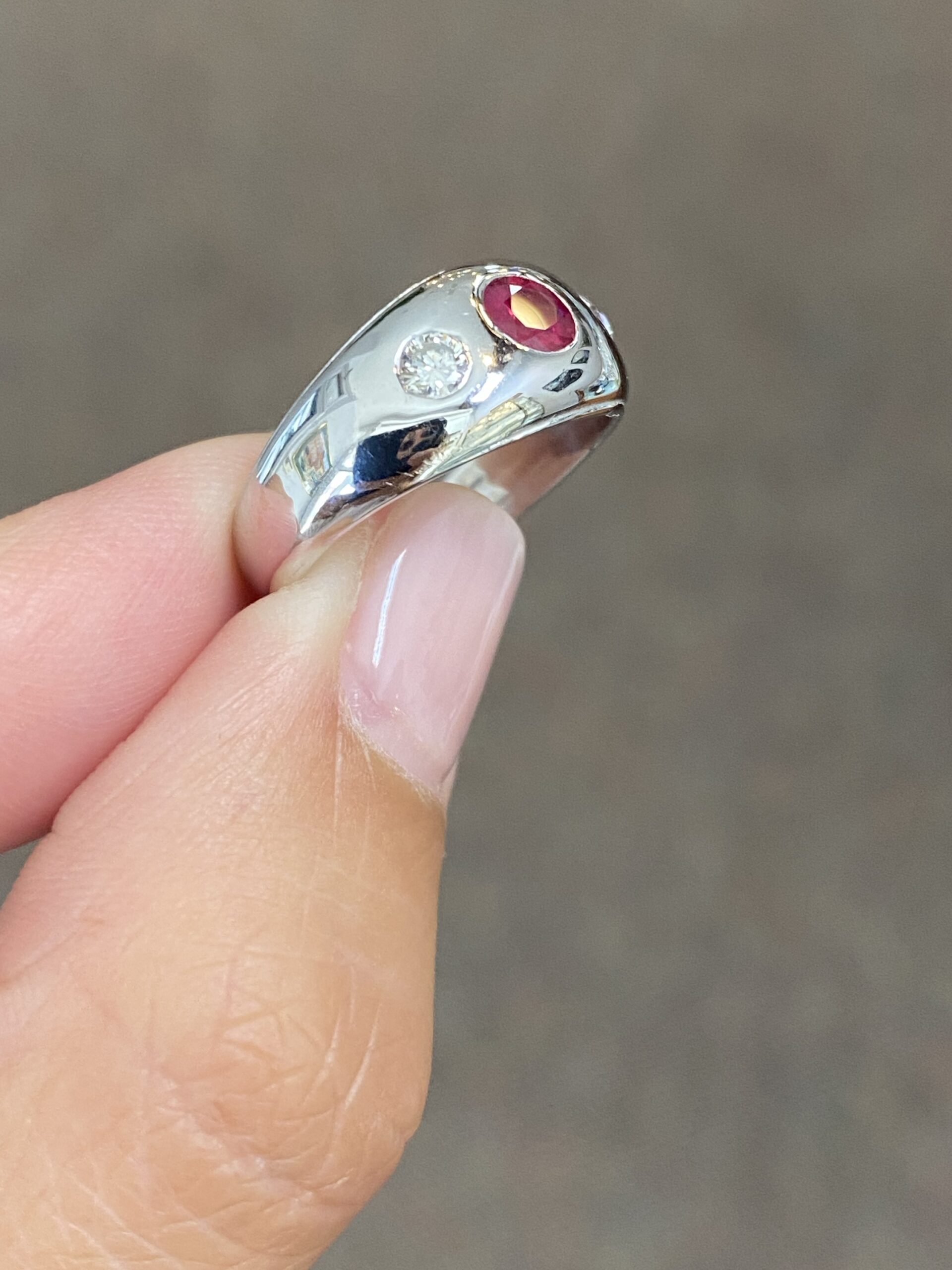 Vintage 14k White Gold 1/4 Cttw Fine Ruby & Diamond Gypsy Ring - Image 2