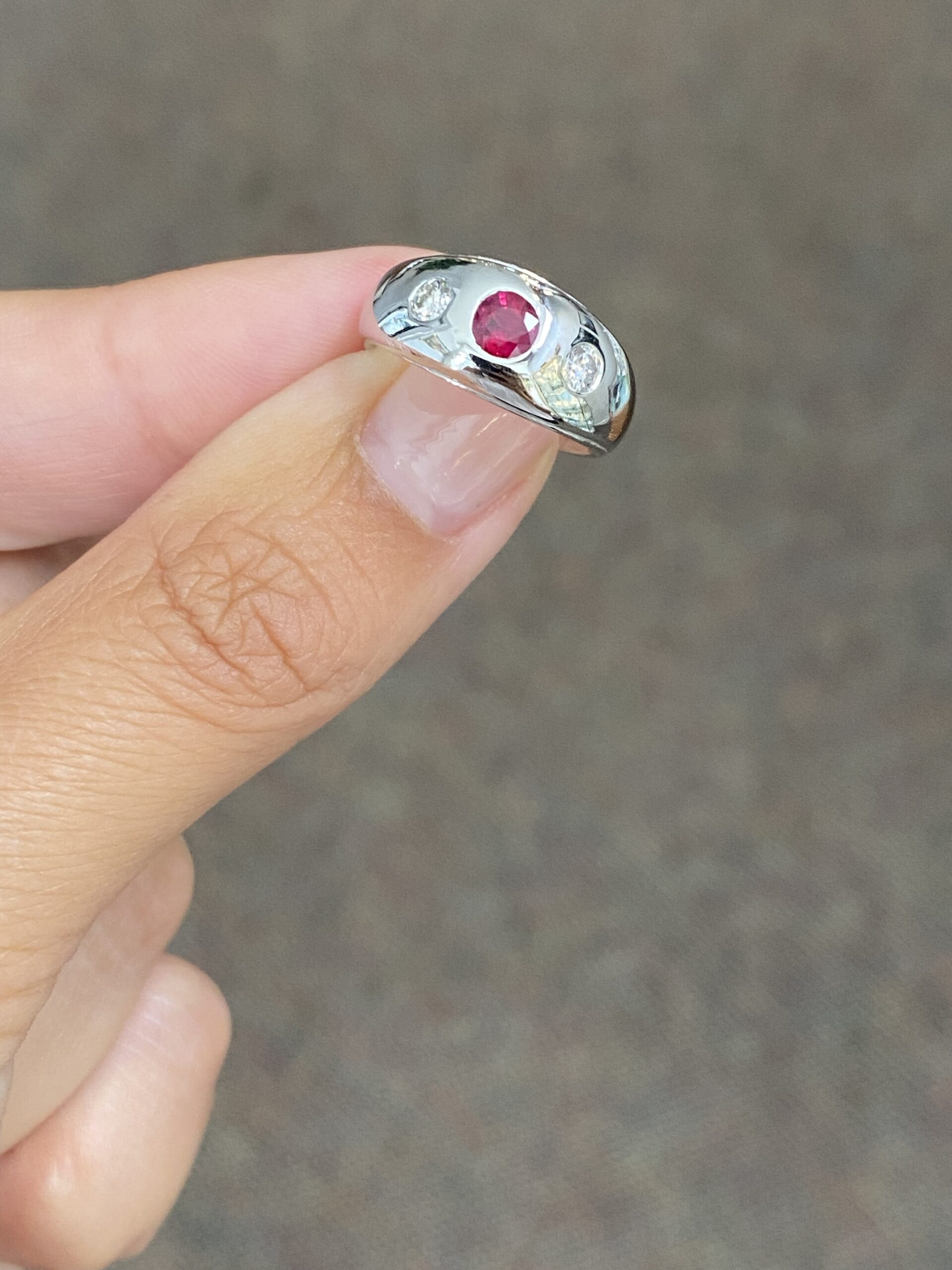 Vintage 14k White Gold 1/4 Cttw Fine Ruby & Diamond Gypsy Ring - Image 3