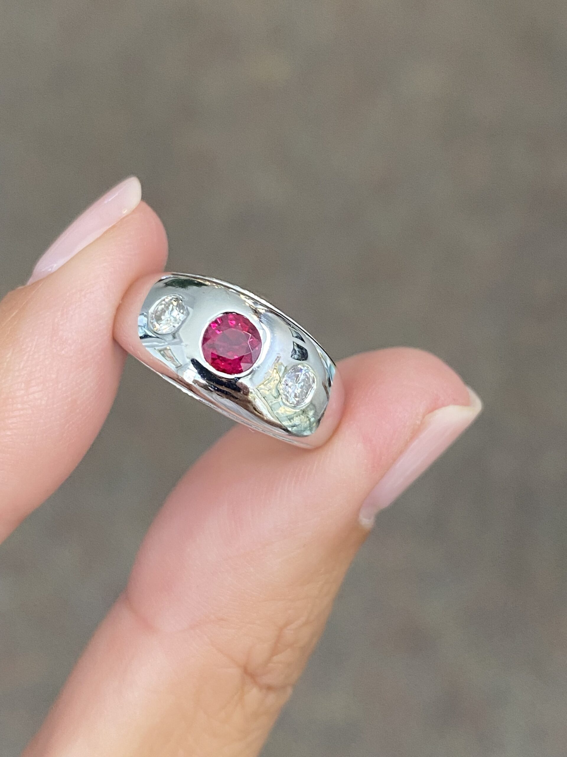 Vintage 14k White Gold 1/4 Cttw Fine Ruby & Diamond Gypsy Ring