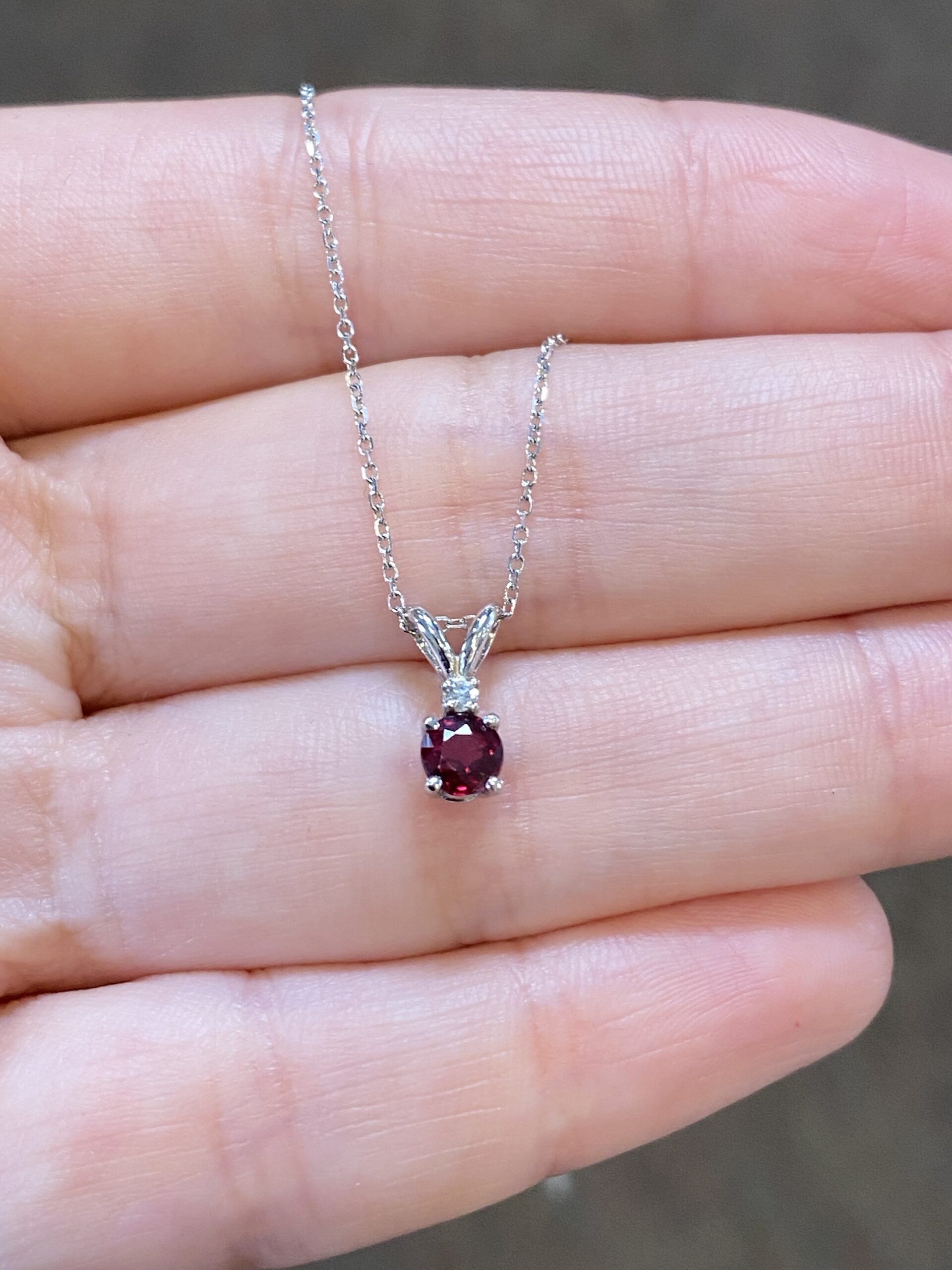 Natural Ruby Necklace 1/15 ct tw Diamonds 10K White Gold