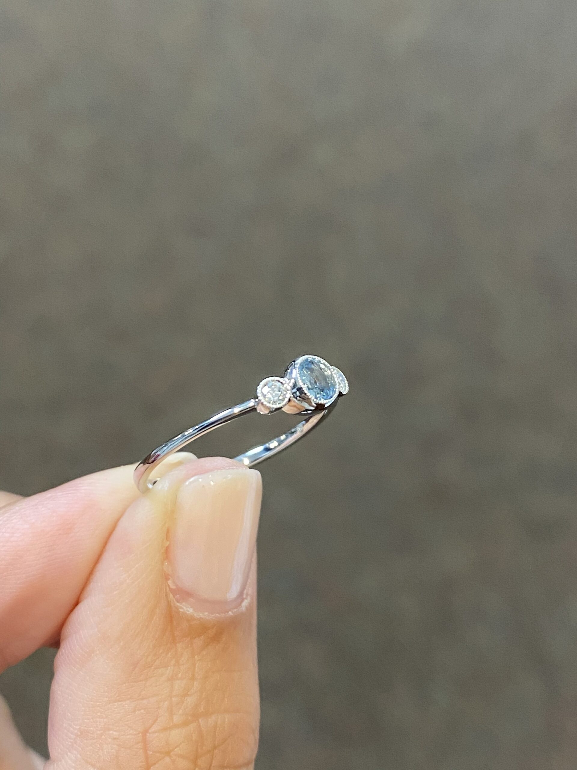 14k White Gold .15 Cttw Genuine Bezel Set Aquamarine & Diamond 3 Stone Halo Ring - Image 3