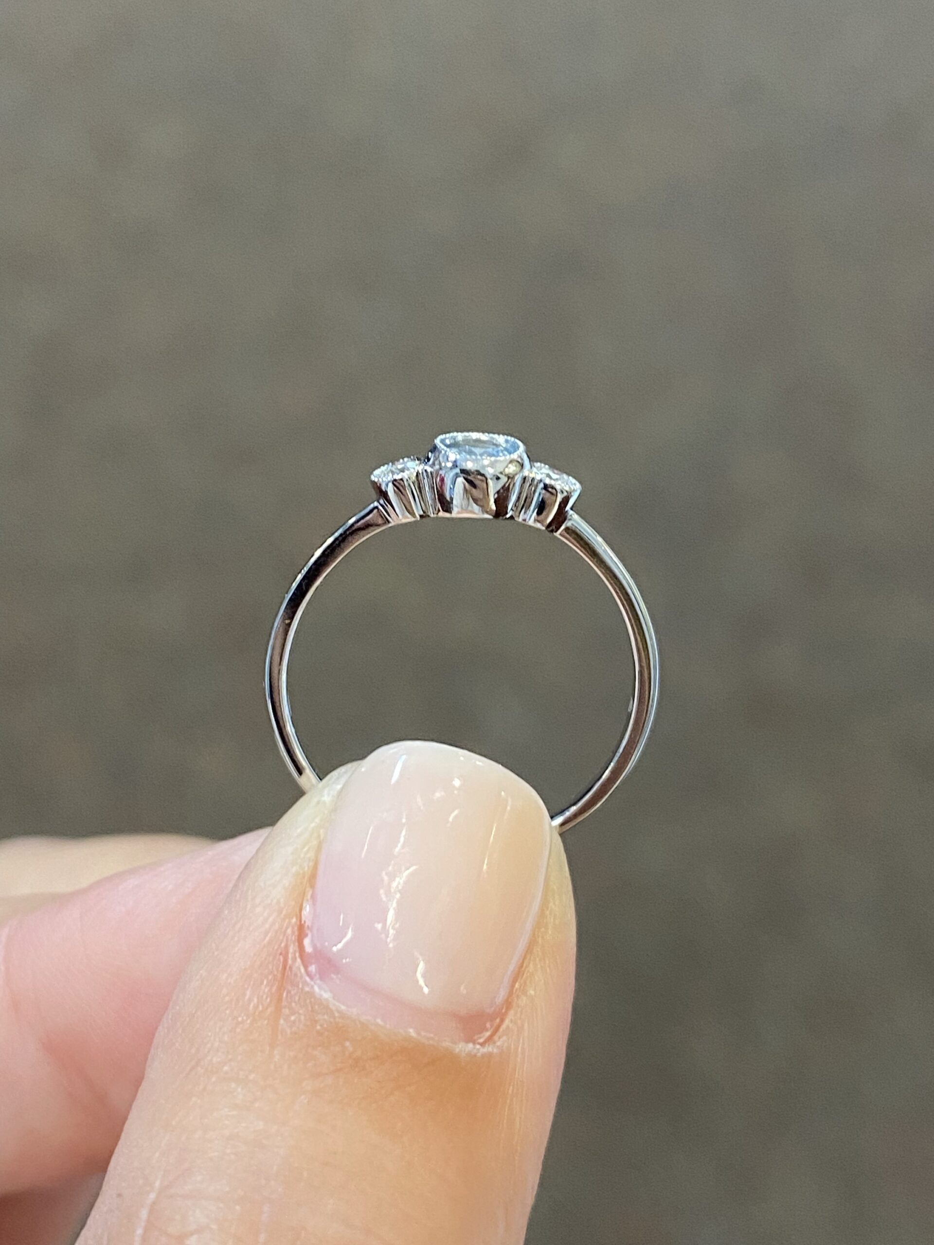 14k White Gold .15 Cttw Genuine Bezel Set Aquamarine & Diamond 3 Stone Halo Ring - Image 6