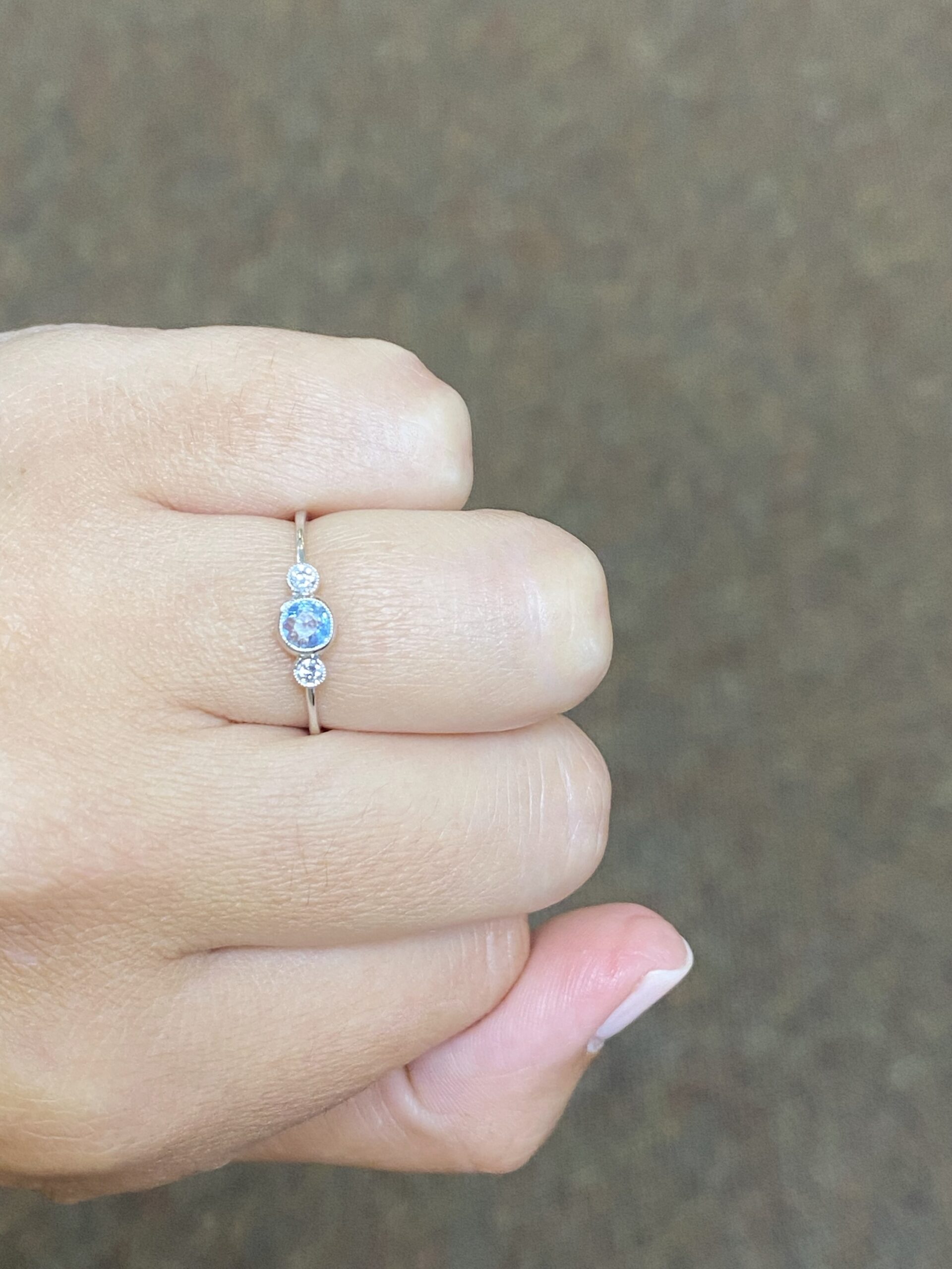 14k White Gold .15 Cttw Genuine Bezel Set Aquamarine & Diamond 3 Stone Halo Ring - Image 7