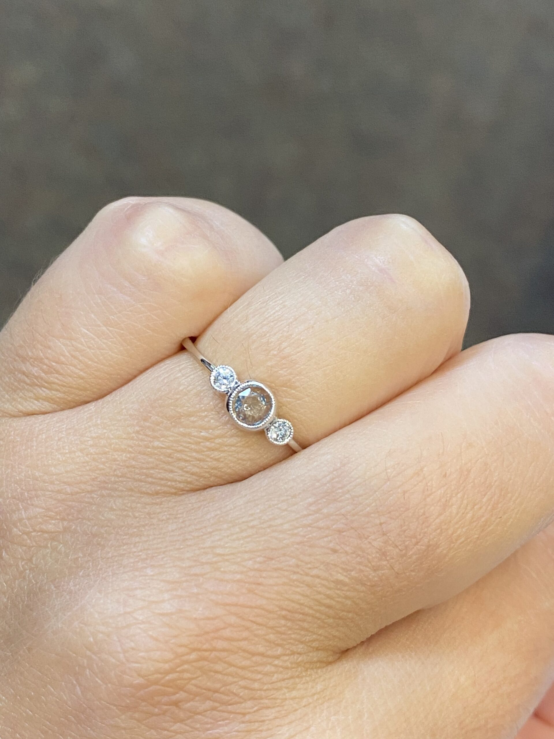 14k White Gold .15 Cttw Genuine Bezel Set Aquamarine & Diamond 3 Stone Halo Ring - Image 8