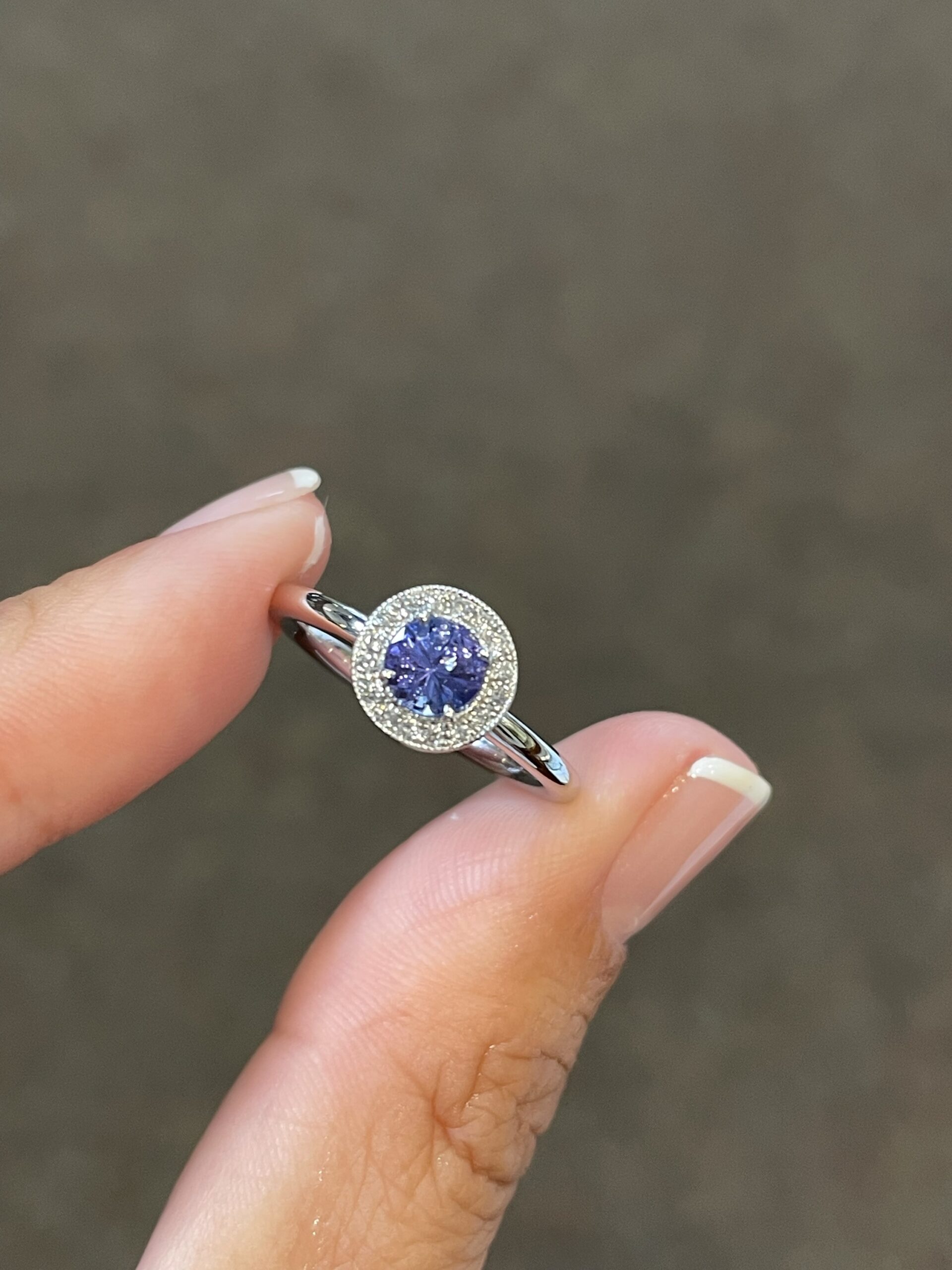 14k White Gold Genuine Tanzanite & Diamond Halo Ring - Image 13