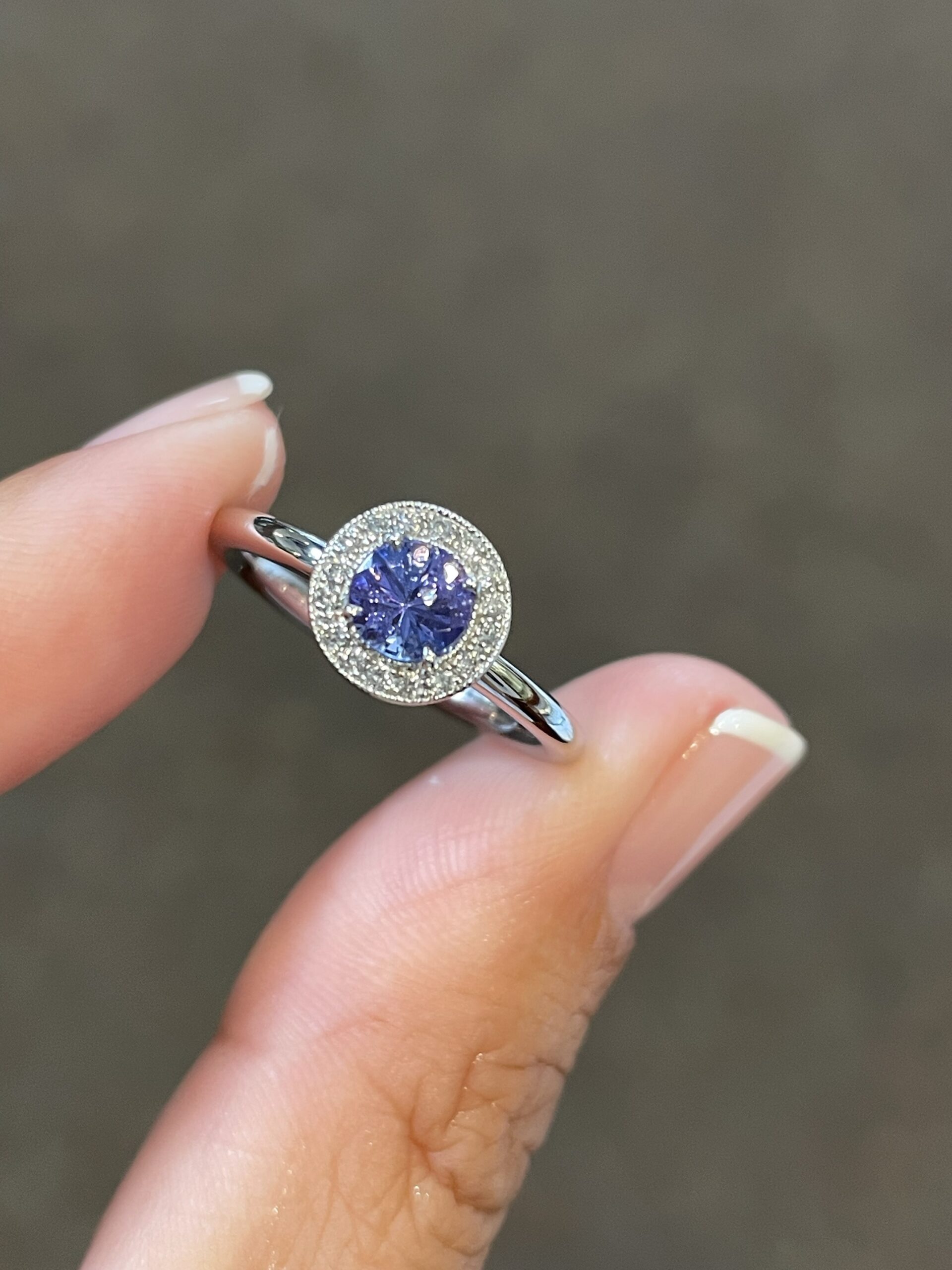 14k White Gold Genuine Tanzanite & Diamond Halo Ring - Image 12