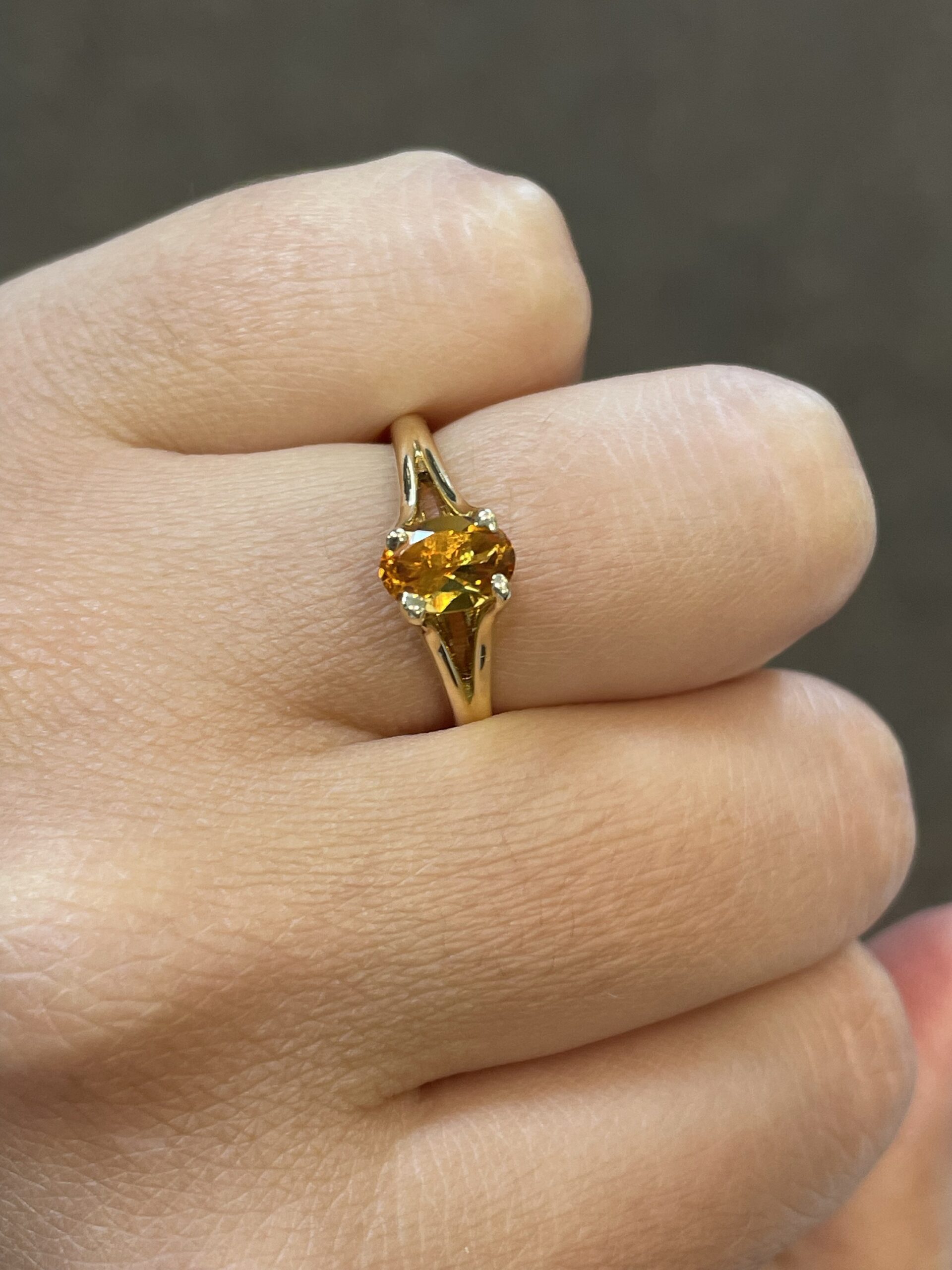 14k Yellow Gold Genuine Oval Shaped Citrine Split Shank Ring - Image 9