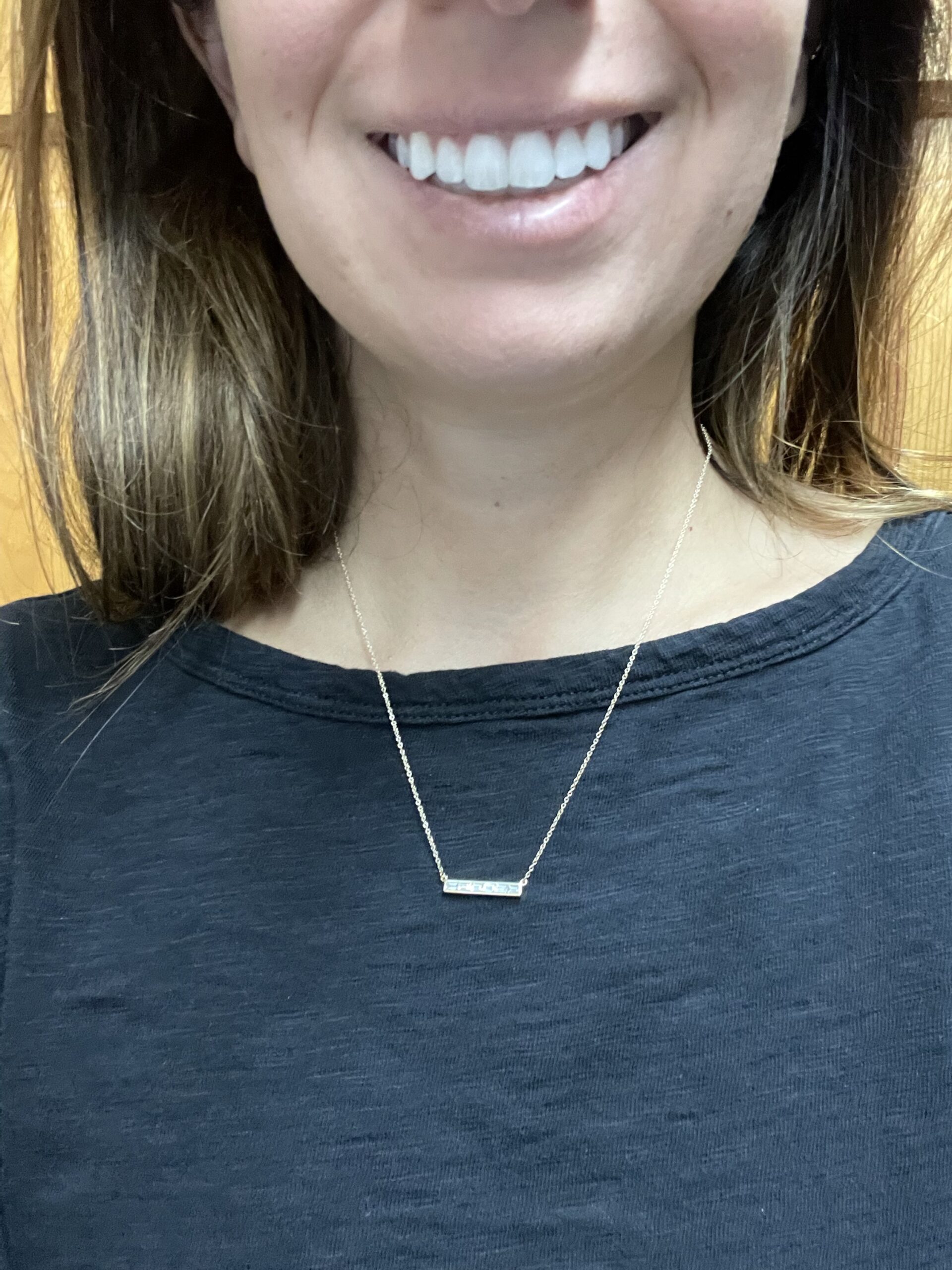 14k Yellow Gold Channel Set Genuine .43 Cttw Emerald Cut Diamond Bar Pendant - Image 11