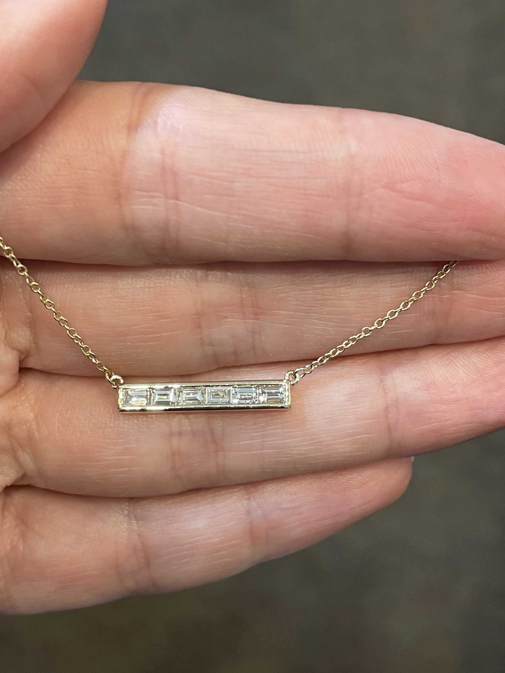 14k Yellow Gold Channel Set Genuine .43 Cttw Emerald Cut Diamond Bar Pendant