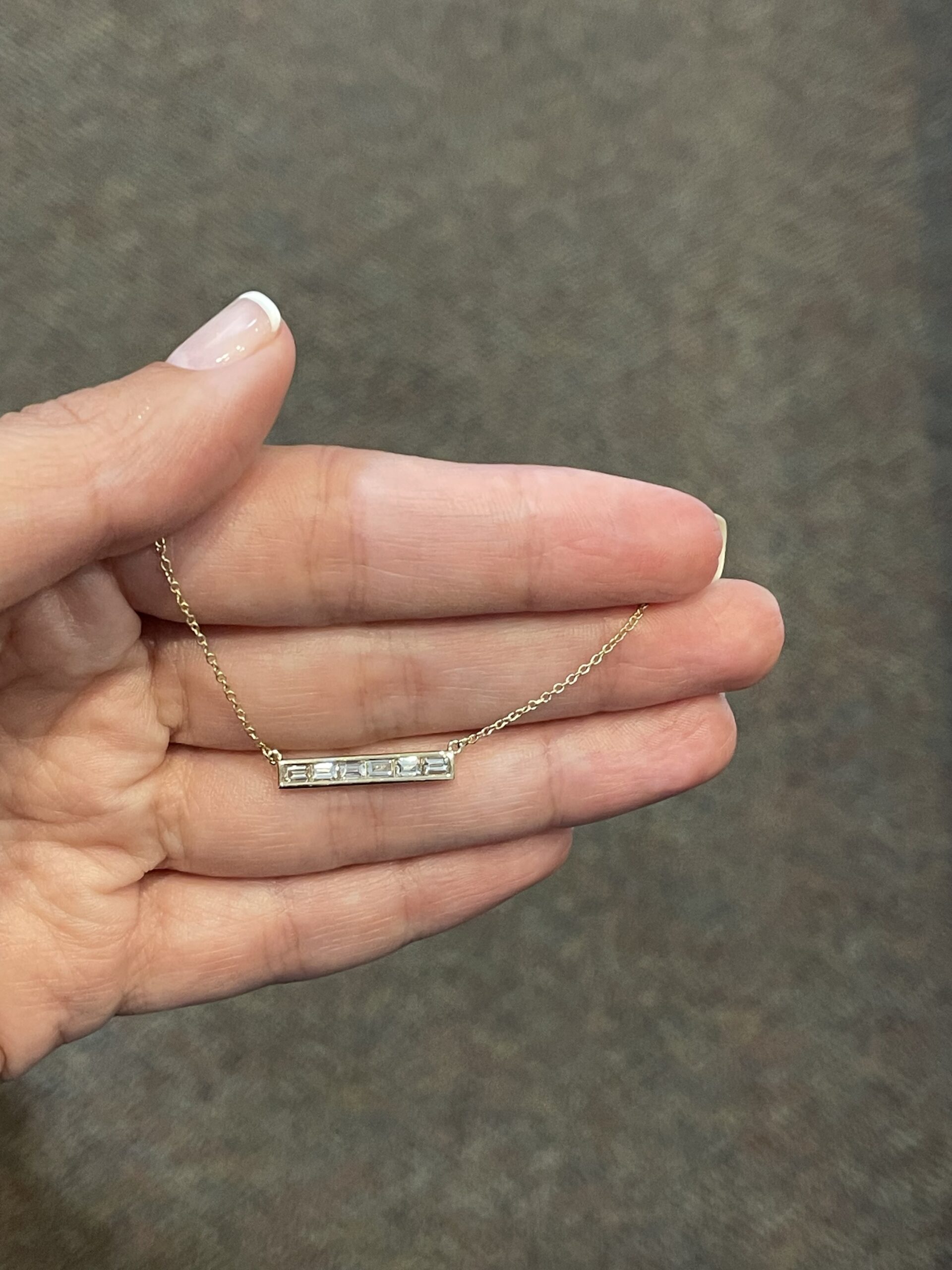 14k Yellow Gold Channel Set Genuine .43 Cttw Emerald Cut Diamond Bar Pendant - Image 3