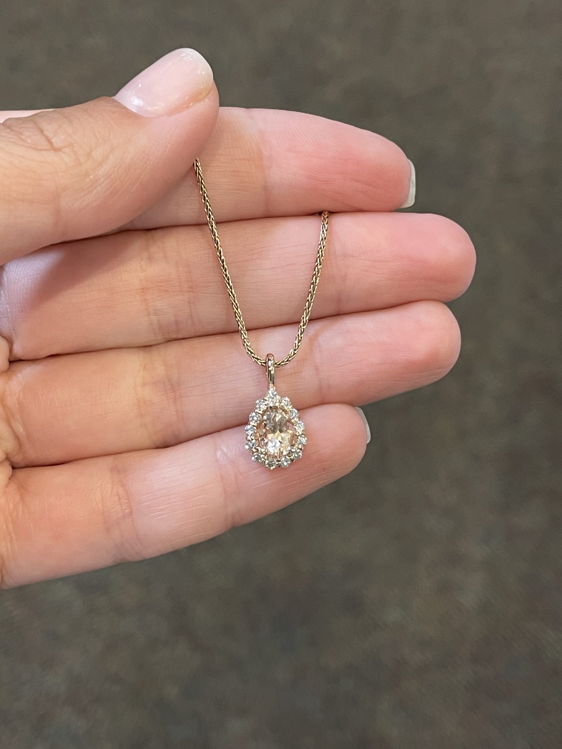 14k Rose Gold Genuine Morganite & Diamond Halo Pendant - Image 2