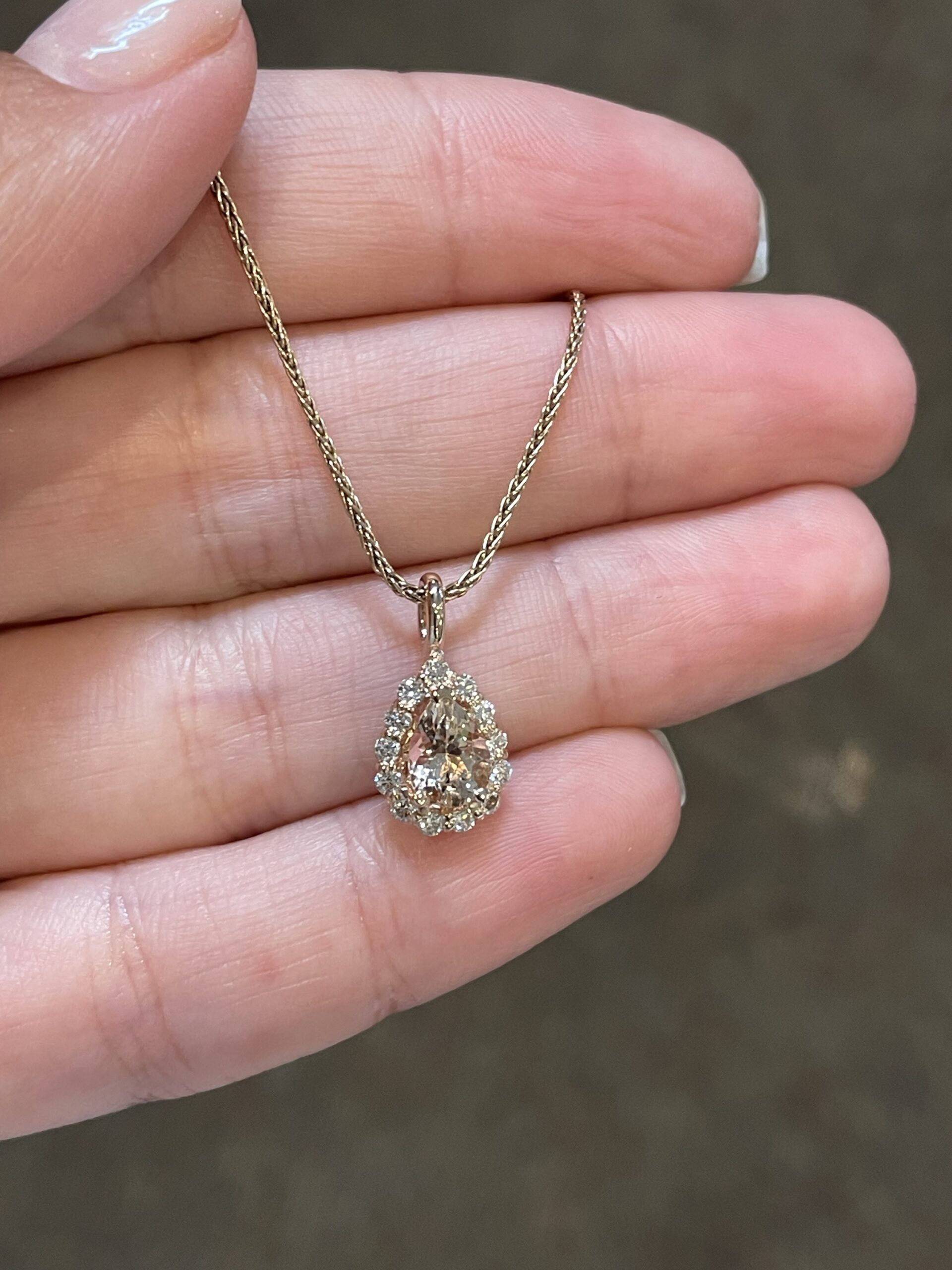 14k Rose Gold Genuine Morganite & Diamond Halo Pendant - Image 4