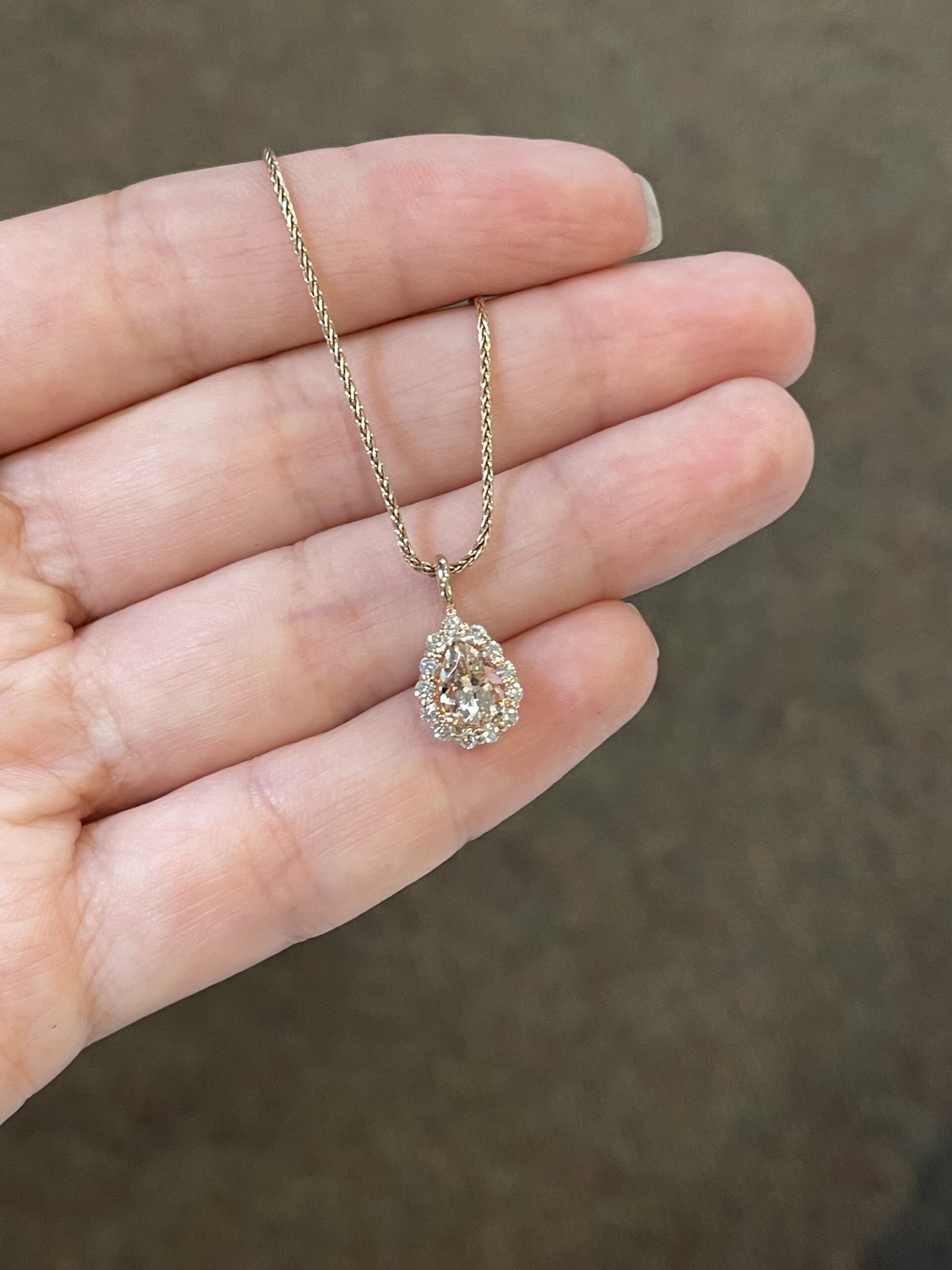 14k Rose Gold Genuine Morganite & Diamond Halo Pendant - Image 5