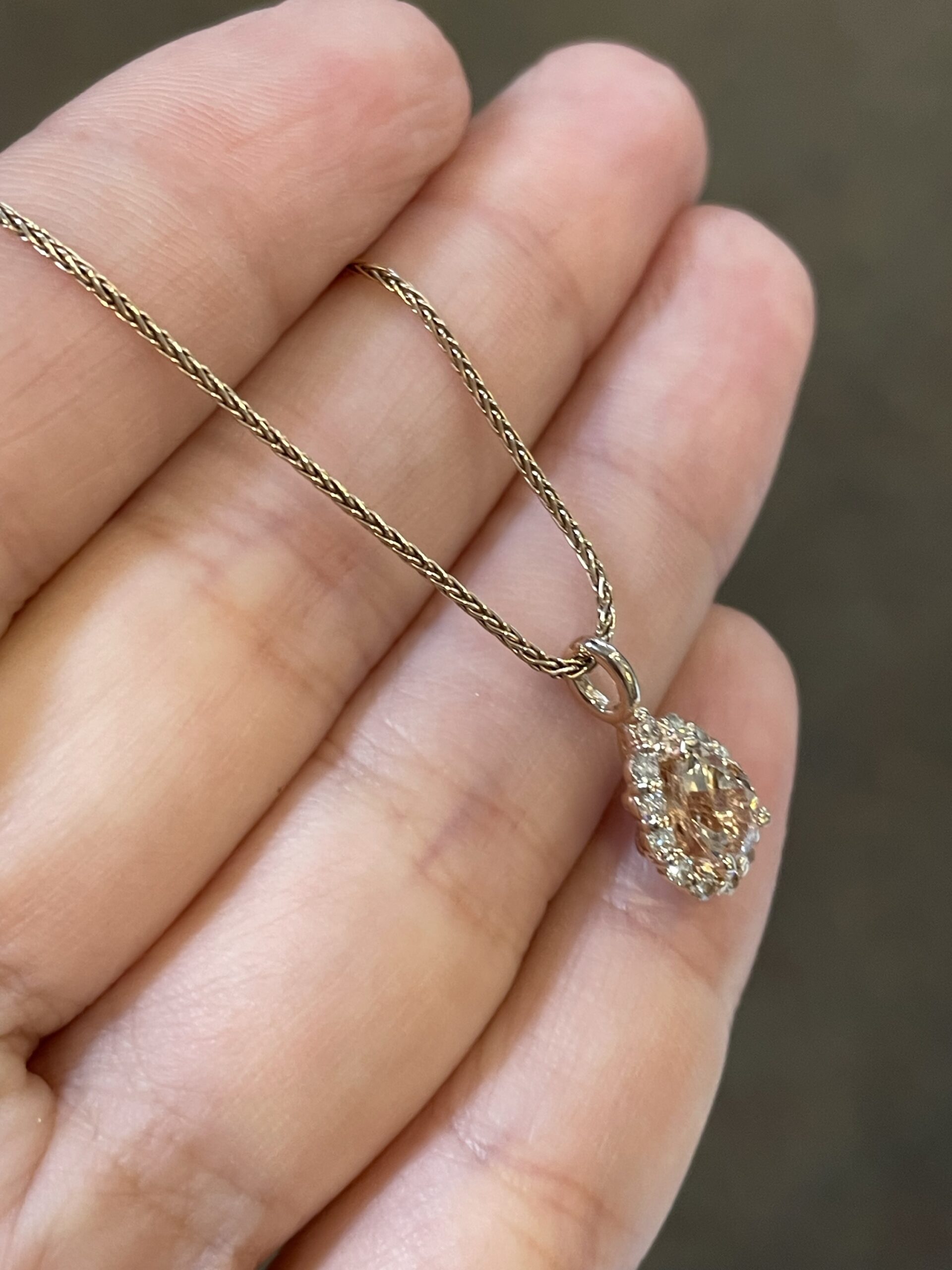 14k Rose Gold Genuine Morganite & Diamond Halo Pendant - Image 10