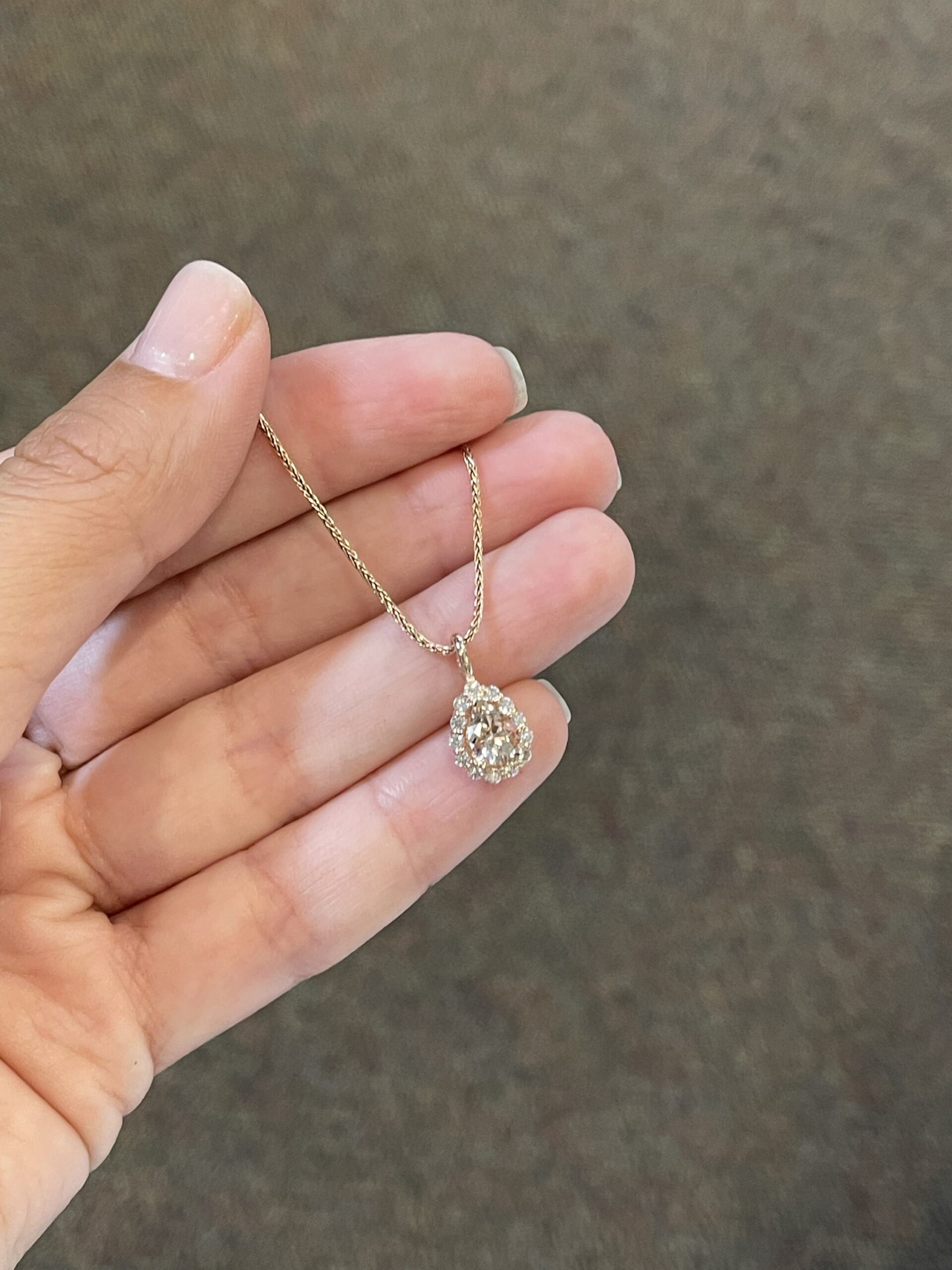 14k Rose Gold Genuine Morganite & Diamond Halo Pendant - Image 8