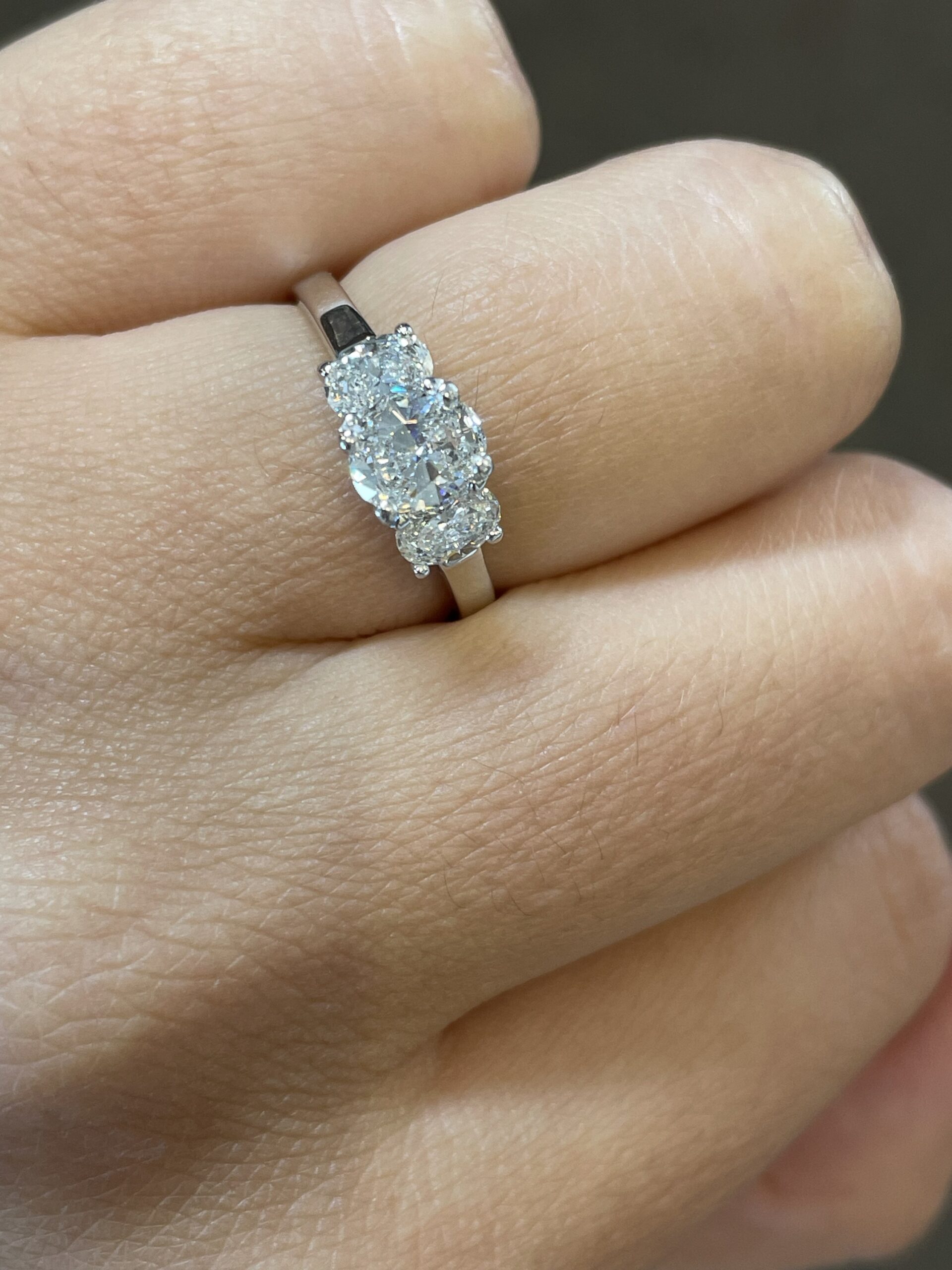 18k White Gold Genuine 1.05 Cttw Oval Brilliant Cut Diamond 3 Stone Engagement Ring - Image 24