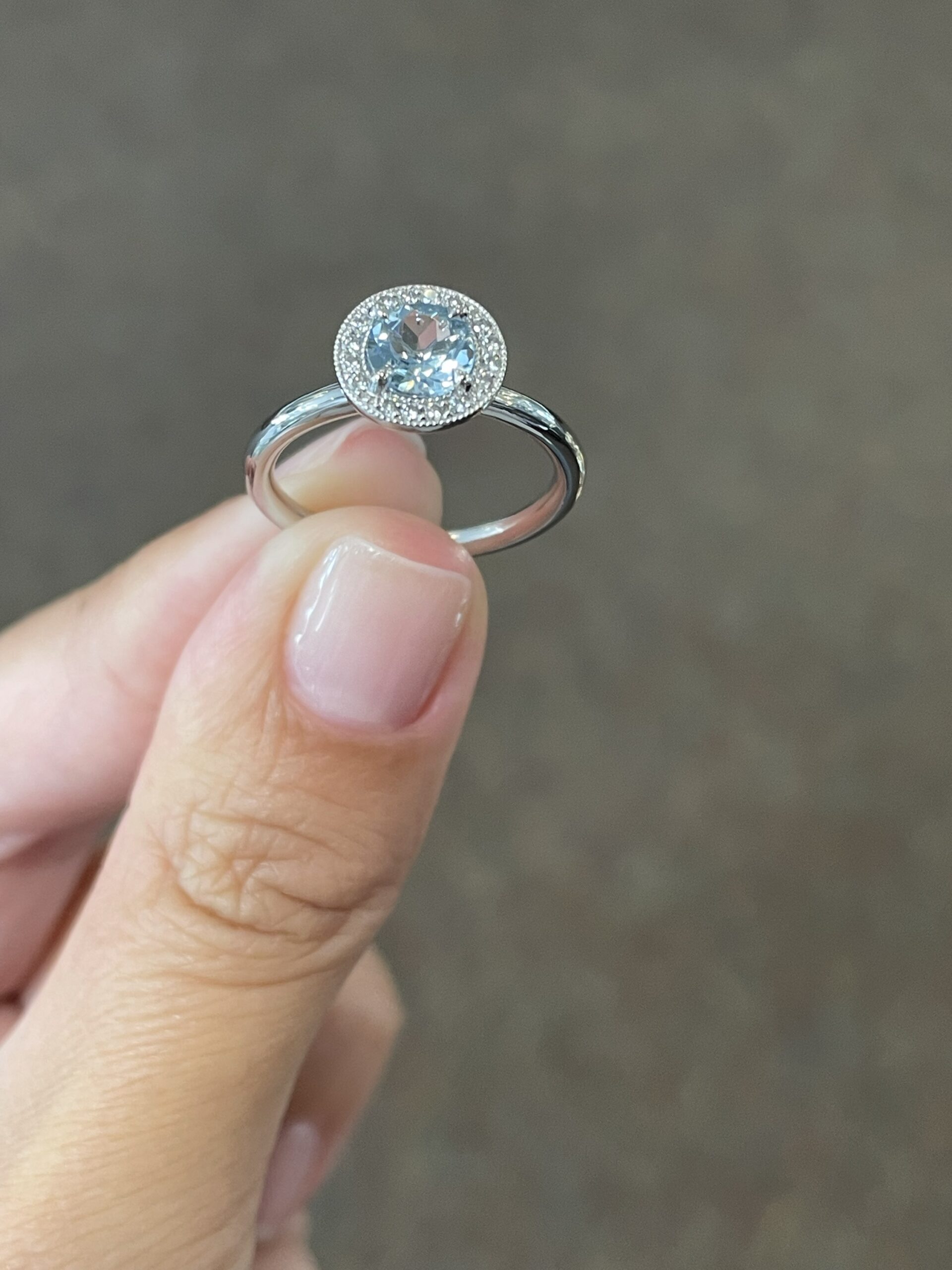 14k White Gold Genuine Round .75 Cttw Aquamarine & Diamond Halo Ring - Image 7