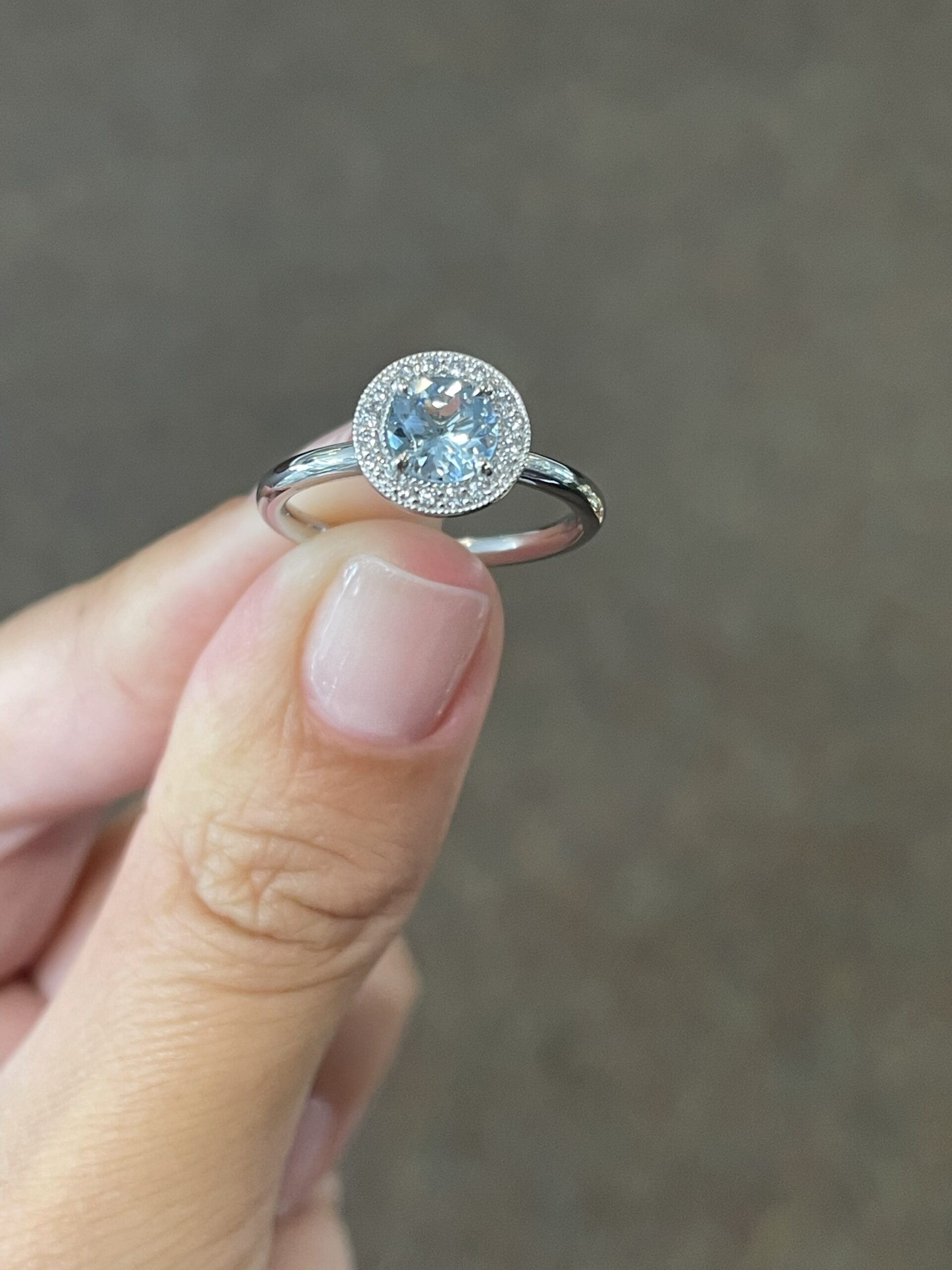 14k White Gold Genuine Round .75 Cttw Aquamarine & Diamond Halo Ring - Image 6