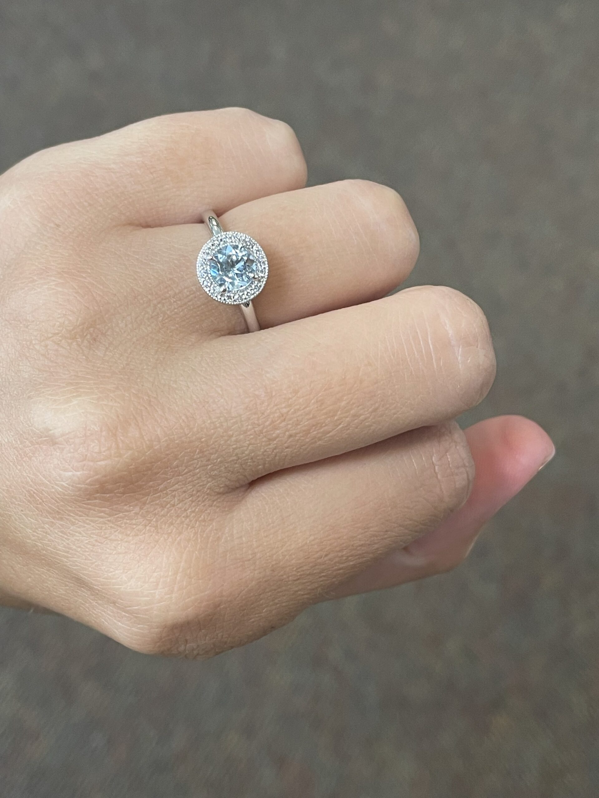 14k White Gold Genuine Round .75 Cttw Aquamarine & Diamond Halo Ring - Image 10