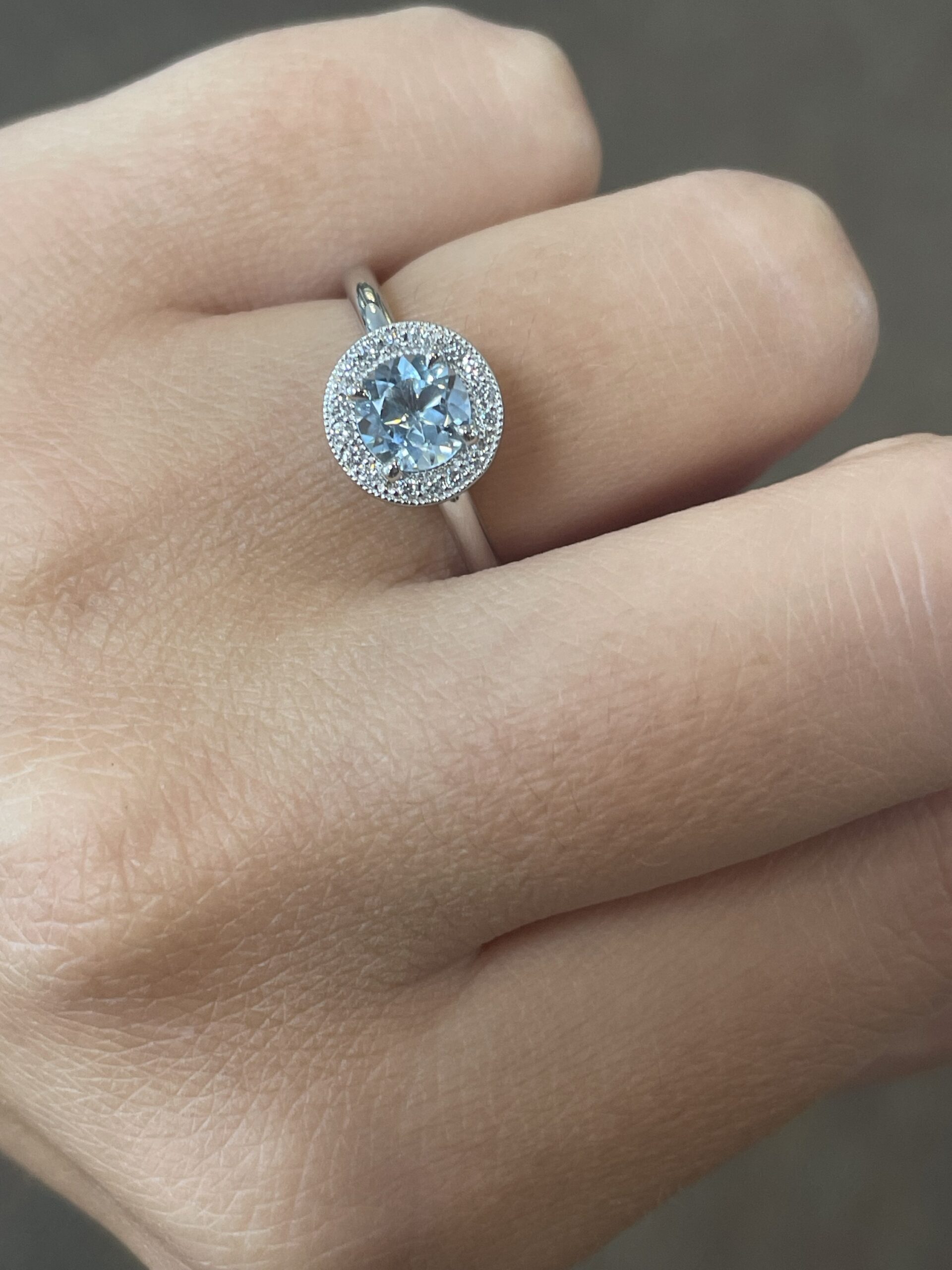 14k White Gold Genuine Round .75 Cttw Aquamarine & Diamond Halo Ring - Image 11