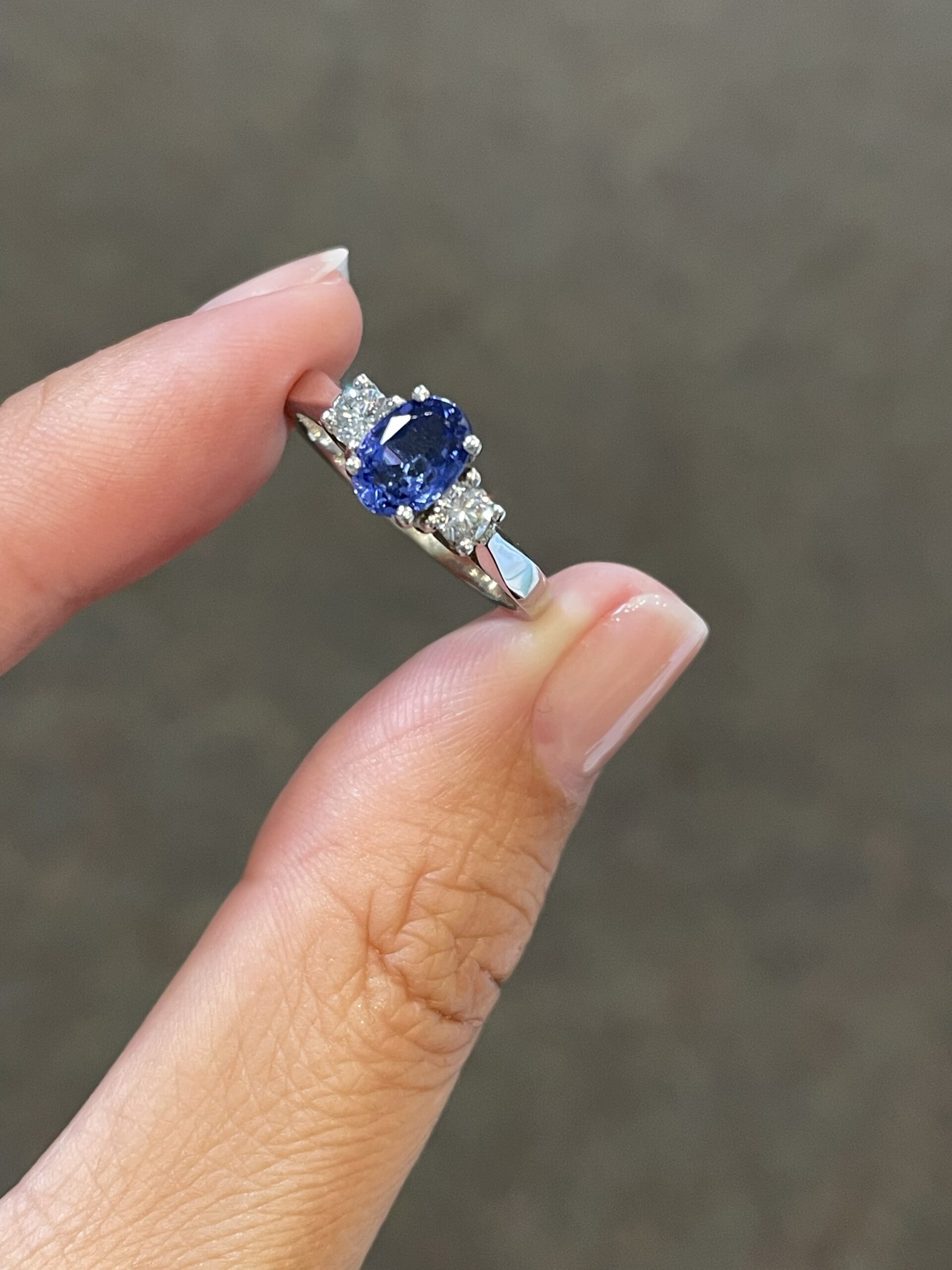 14k White Gold Genuine .95 Cttw Tanzanite & Diamond 3 Stone Ring